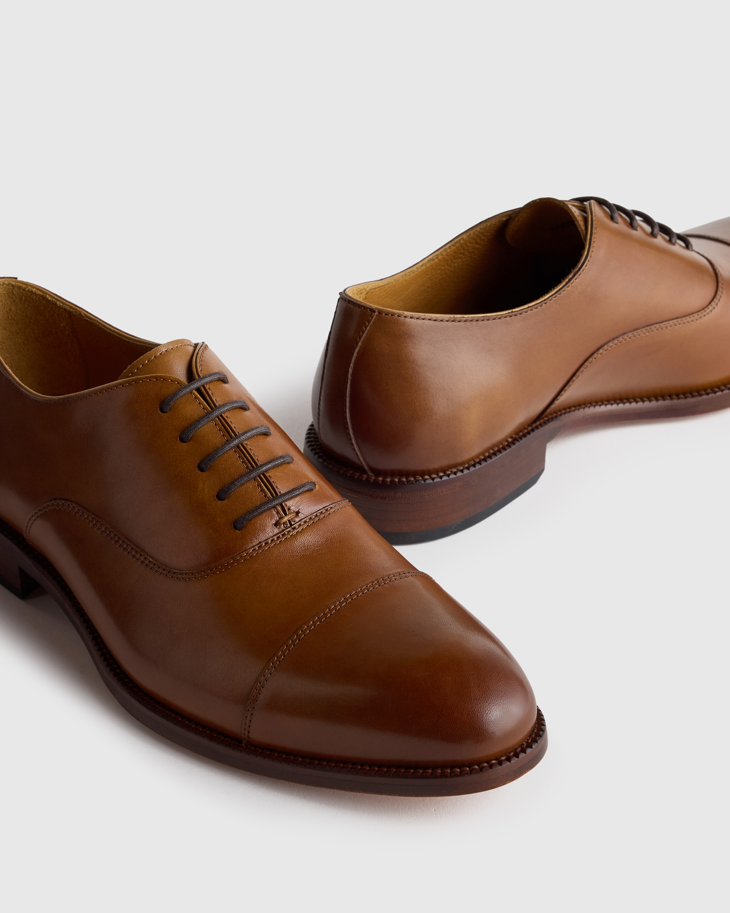 Italian Leather Cap Toe Oxford in Tobacco