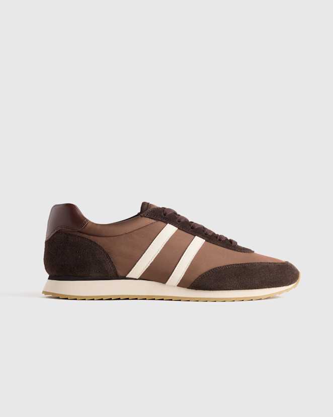 Coffee Bean Italian Suede and Re-Nylon Retro Runner