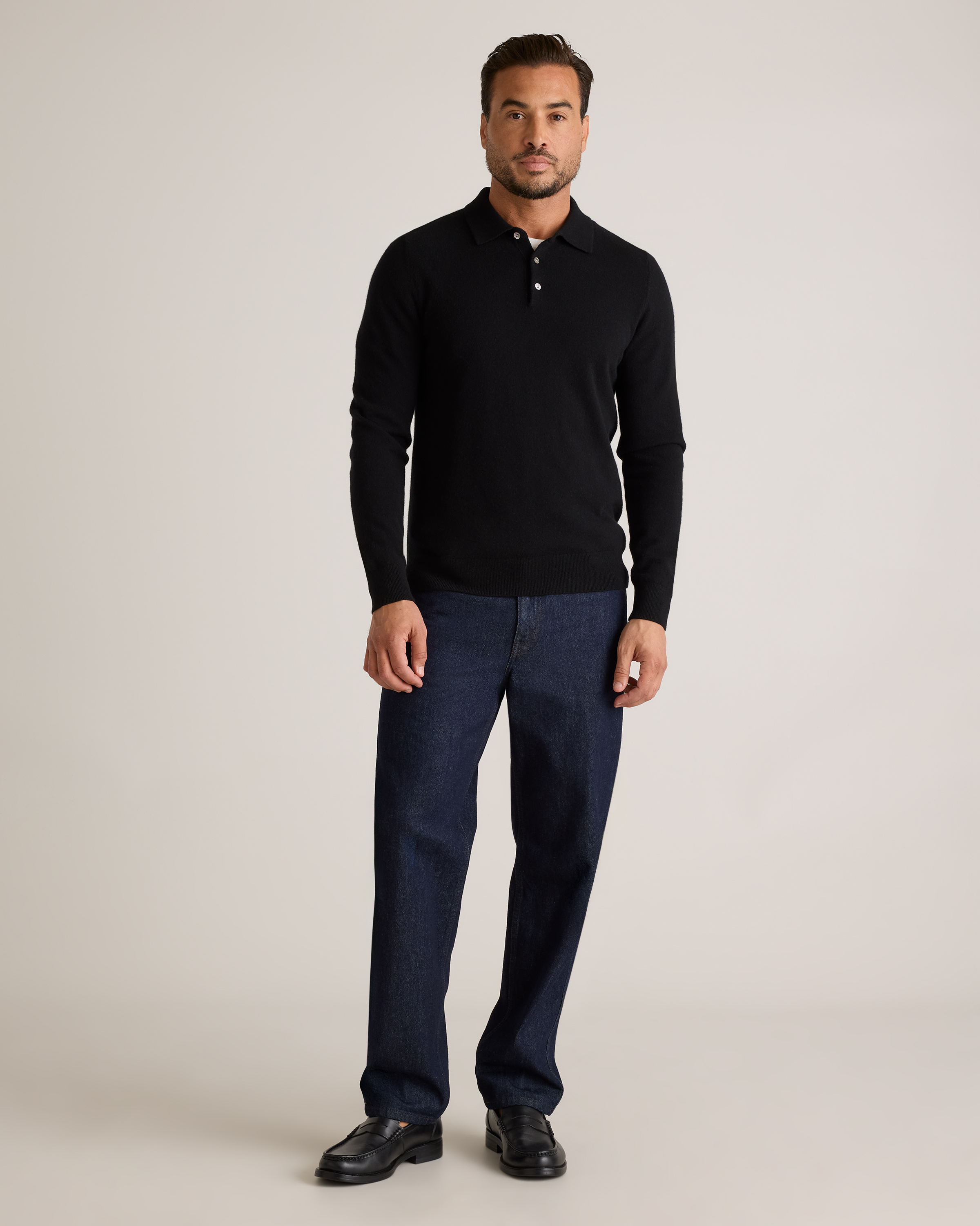Mongolian Cashmere Polo Sweater in Black