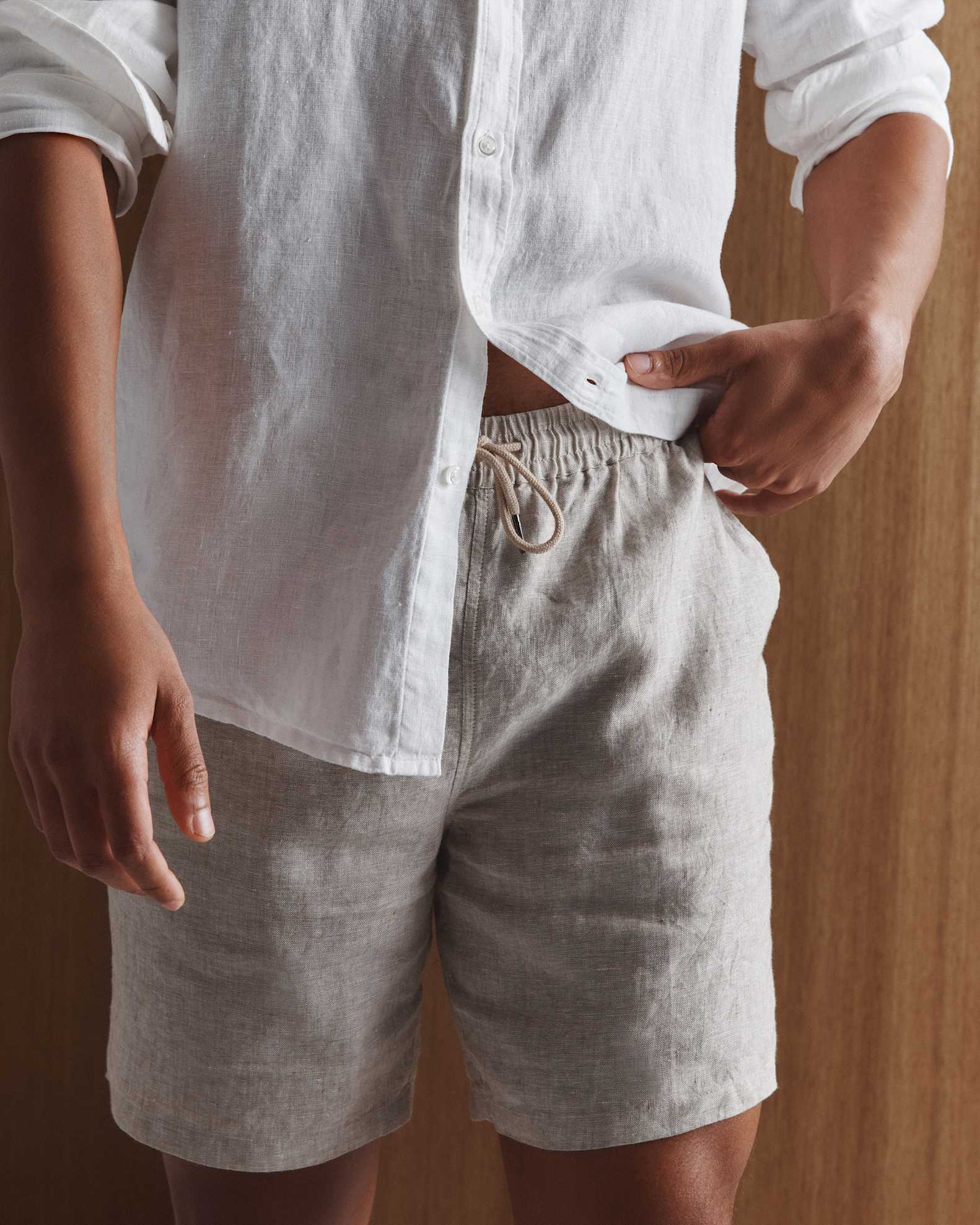 100% European Linen Drawstring Beach Short - Main Image