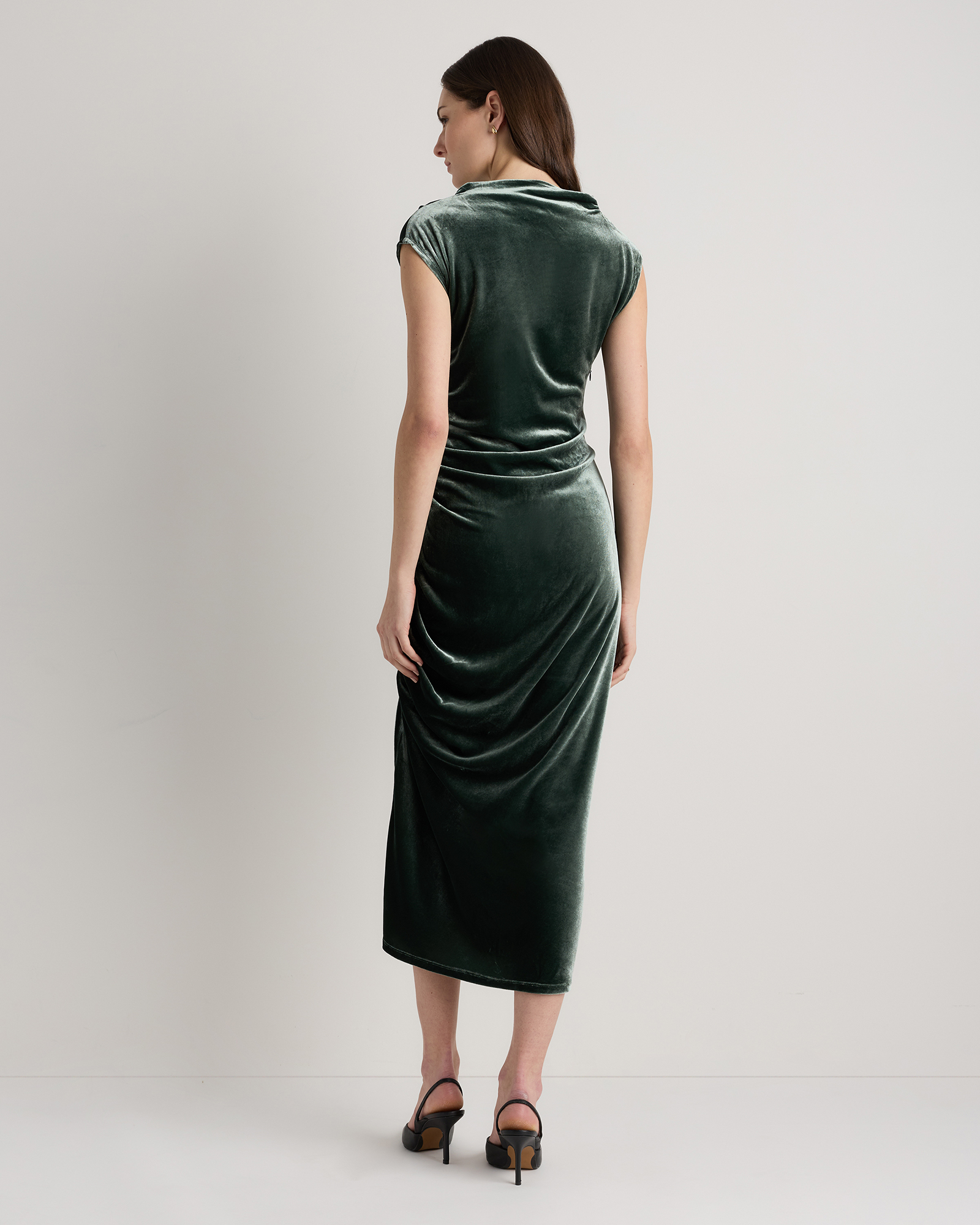 green ruched velvet dress GREEN VELVET RUCHED DRESS