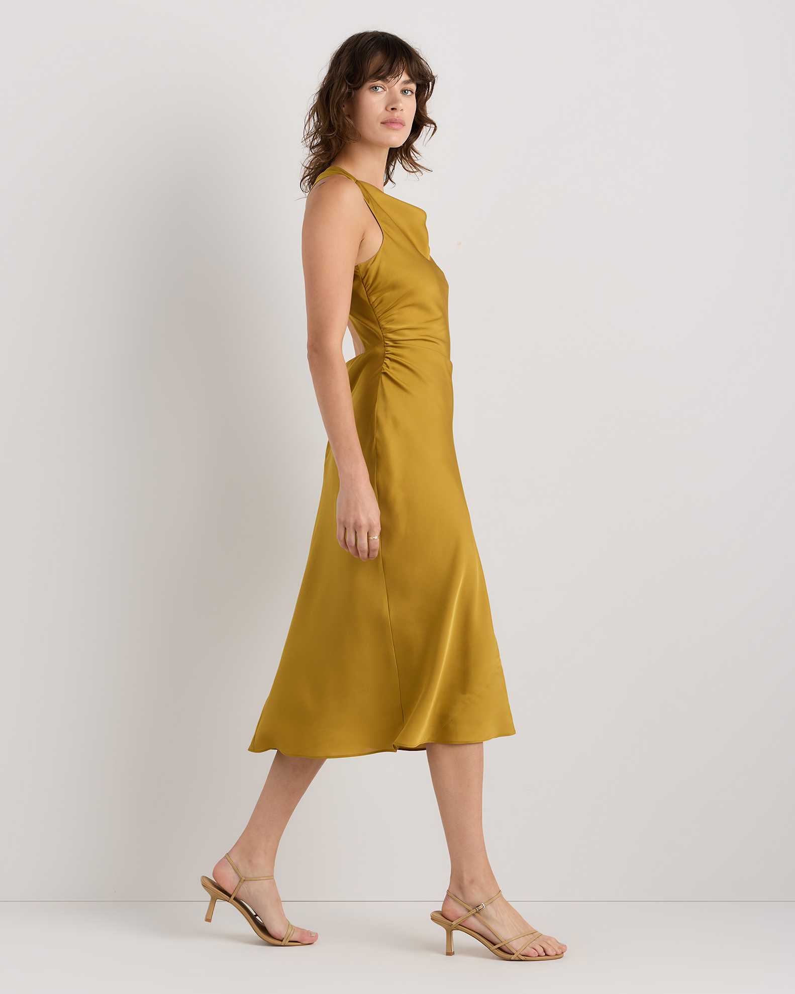 Washable Stretch Silk High Neck Midi Dress in Mineral Yellow Washable Stretch Silk High Neck Midi Dress in Mineral Yellow