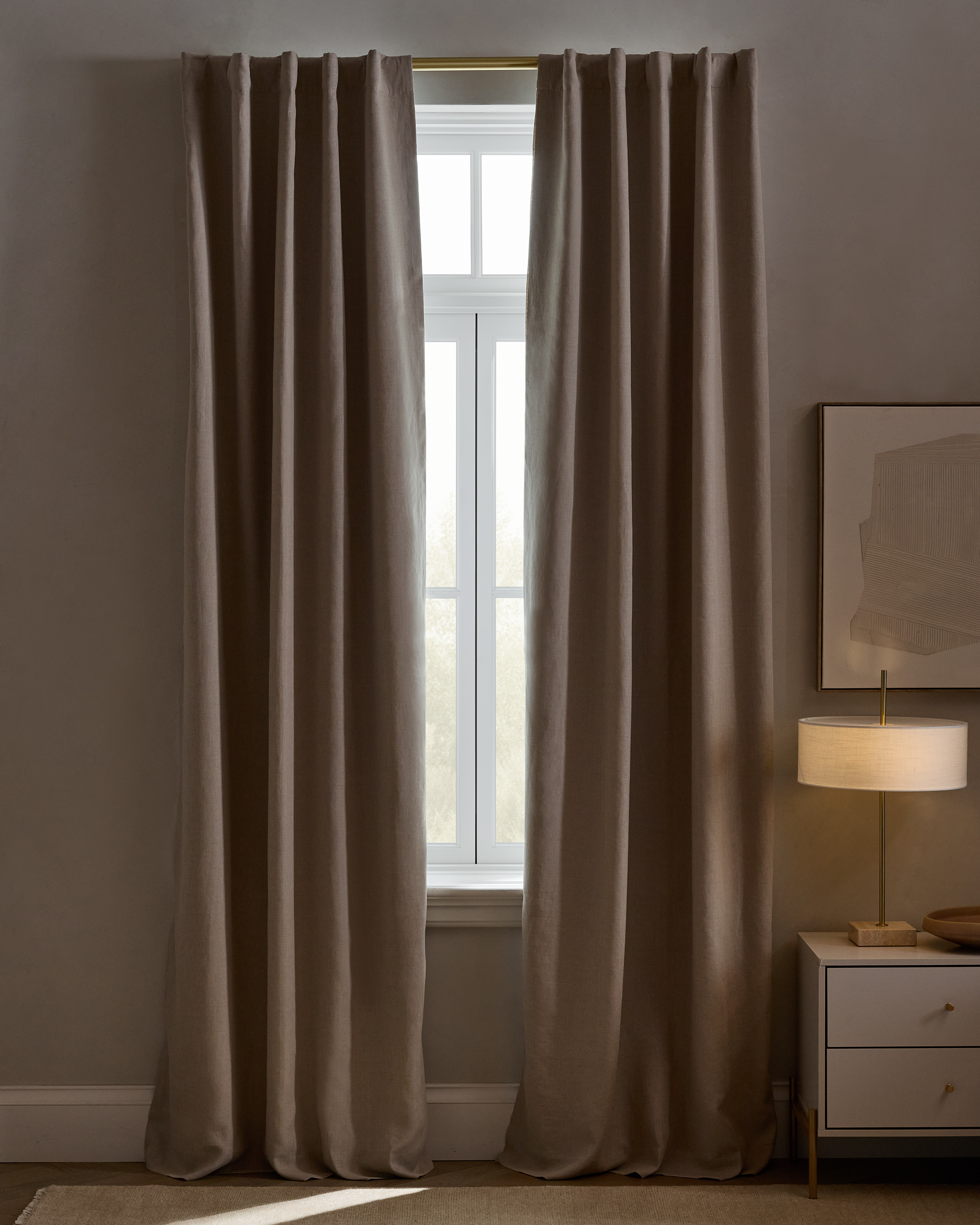 European Linen True Blackout Curtain - Single Panel, 48x84, Dark Flax