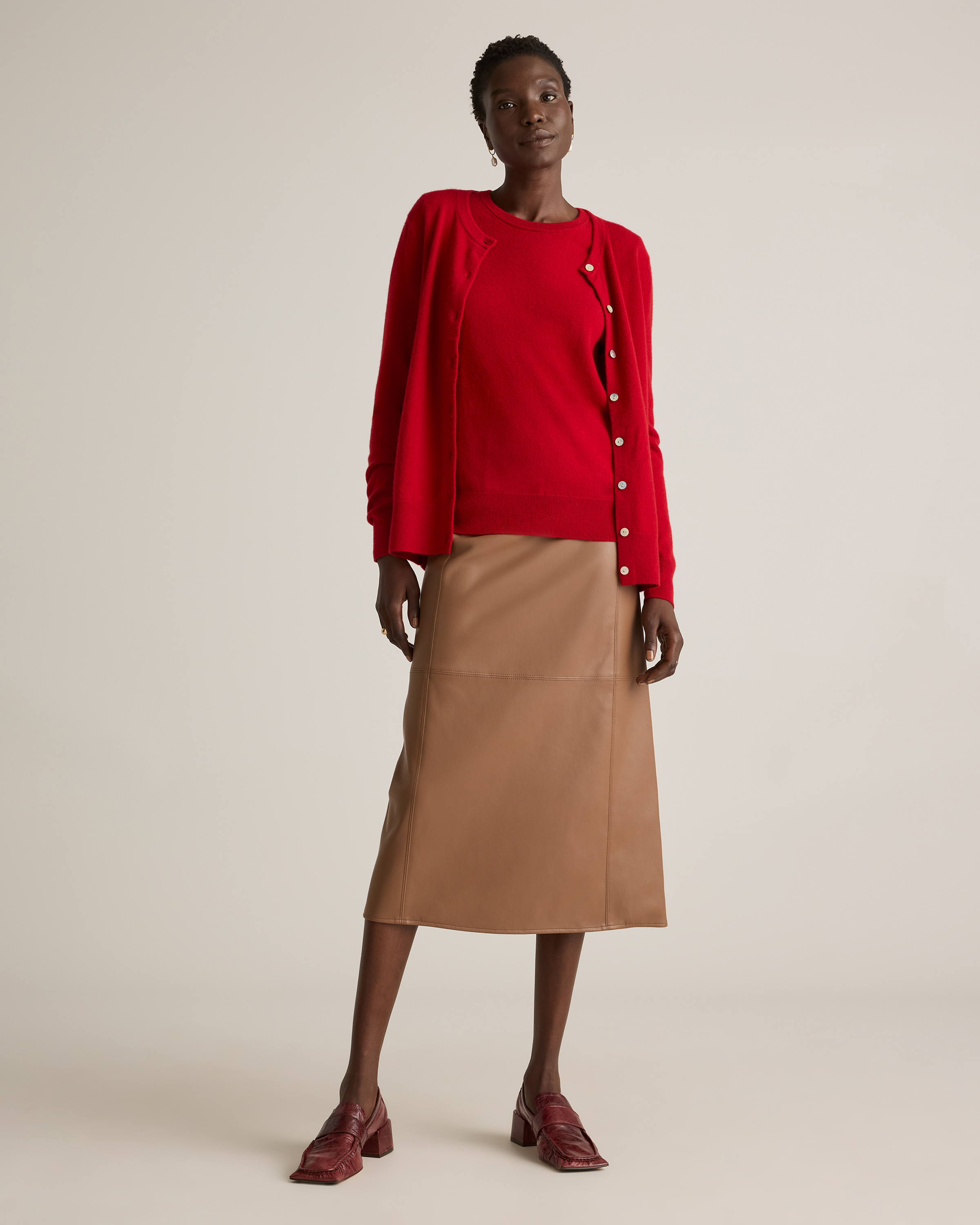 Mongolian Cashmere Cardigan Sweater in Varsity Red