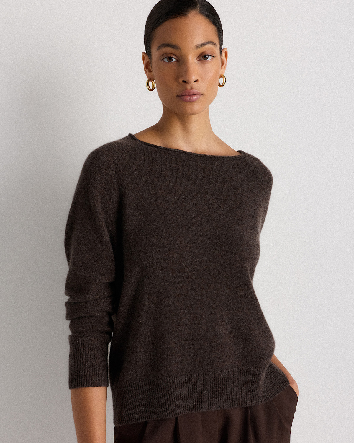 Mongolian Cashmere Boatneck Sweater in Heather Charcoal