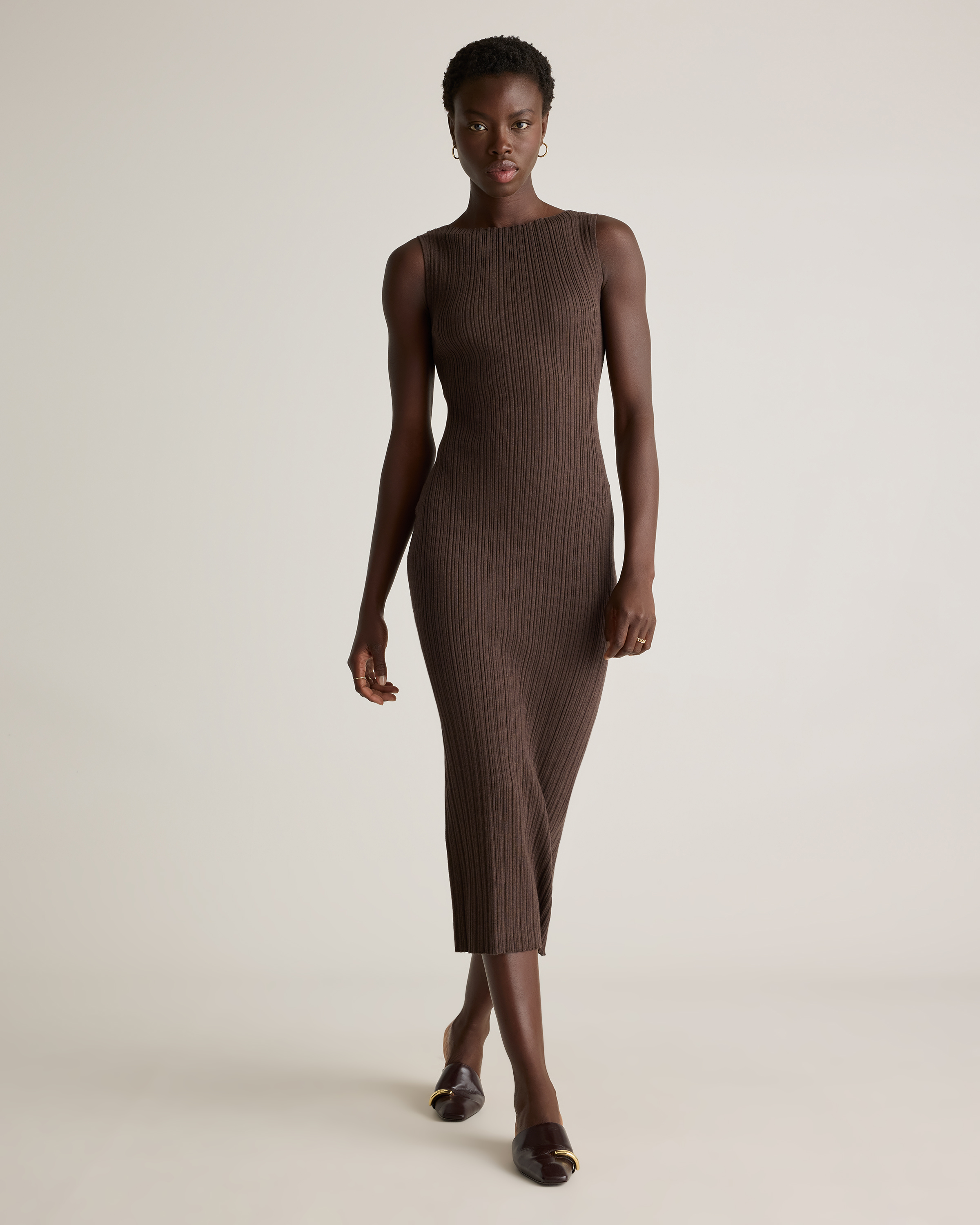 Quince Women's Cotton Cashmere Ribbed Sleeveless Midi Dress In Mocha Heather