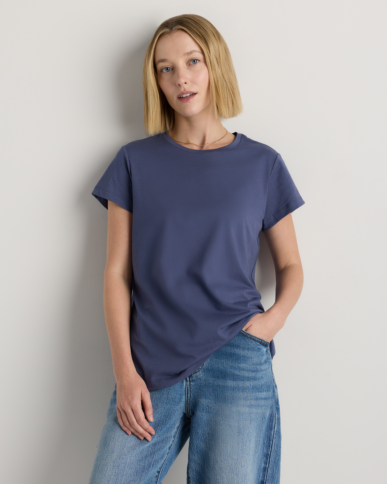 Storm Blue T-shirt ample en coton et modal à col rond