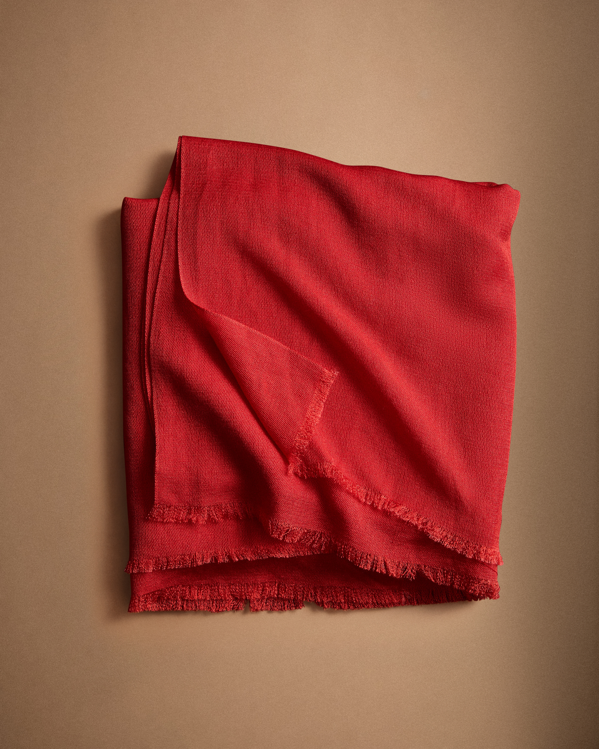 Red Featherweight Cashmere Silk Frayed Edge Scarf