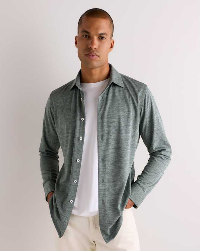 Pine Green Commuter Stretch Pique Long Sleeve Button Down