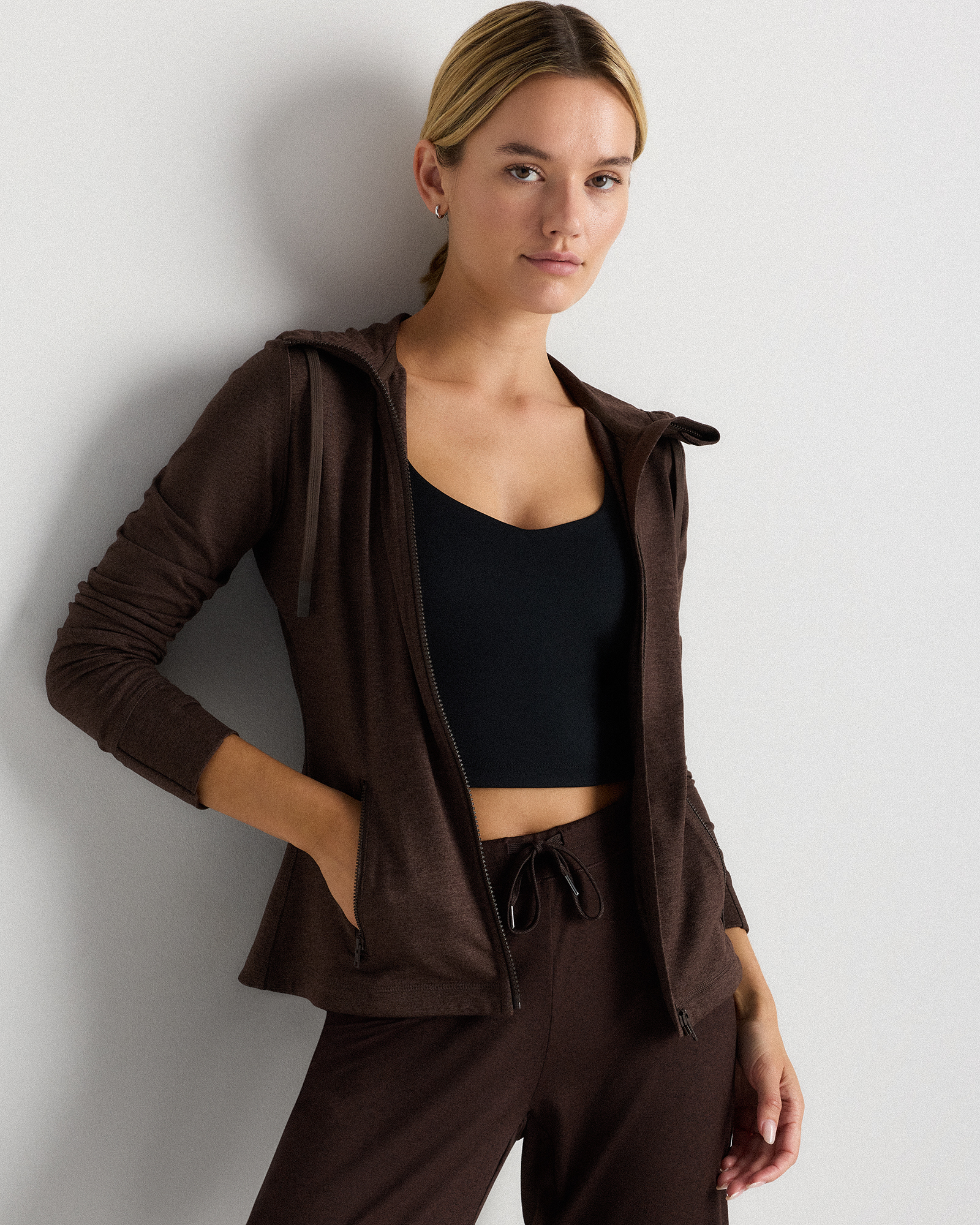 Heather Espresso Ultra-Soft Slim Fit Hooded Jacket