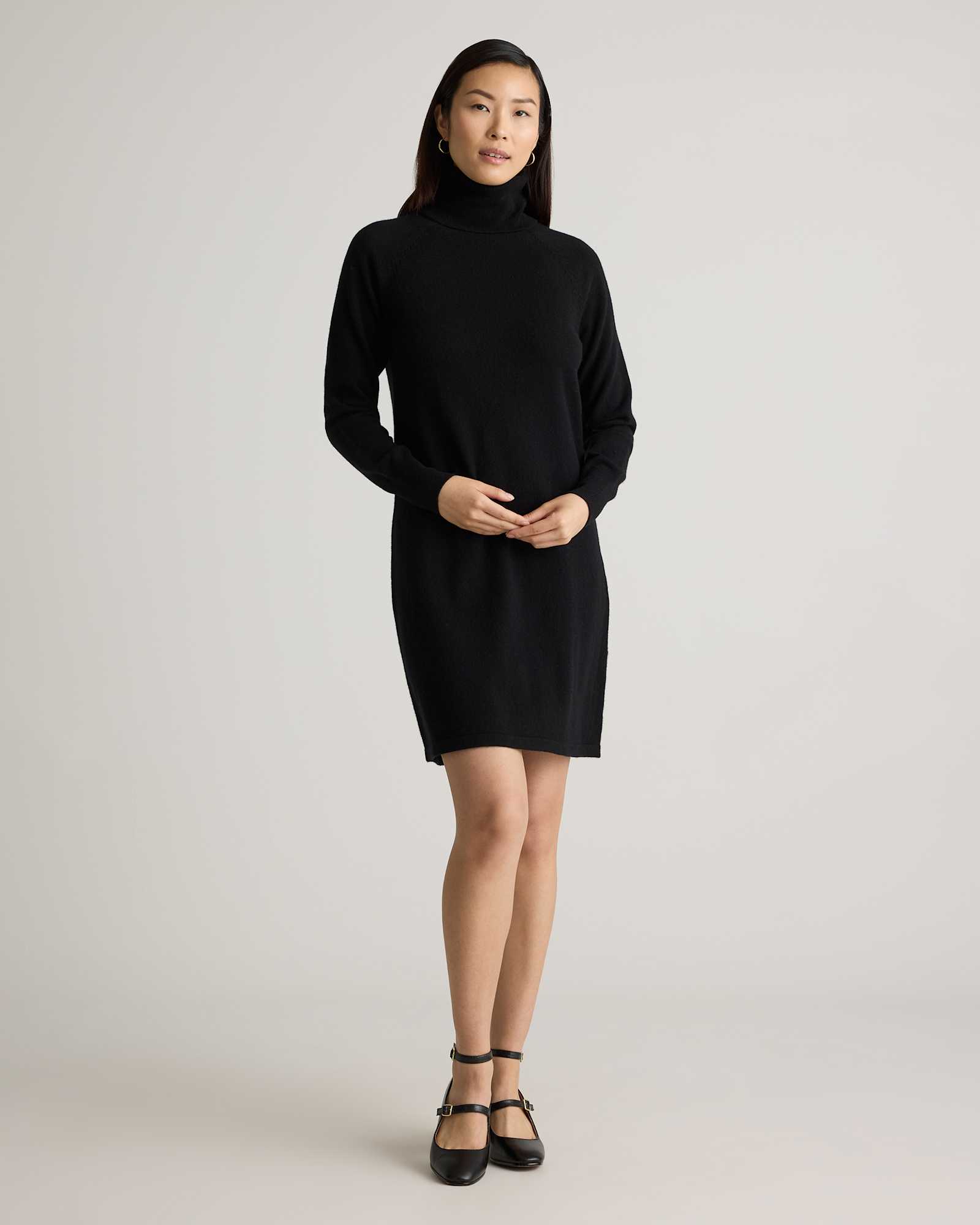 Quince Women's Mongolian Cashmere Turtleneck Sweater Dress, Black, Size XS - Cozy, Slim Fit, Sustainably Sourced Quince Women's Mongolian Cashmere Turtleneck Sweater Dress, Black, Size XS - Cozy, Slim Fit, Sustainably Sourced