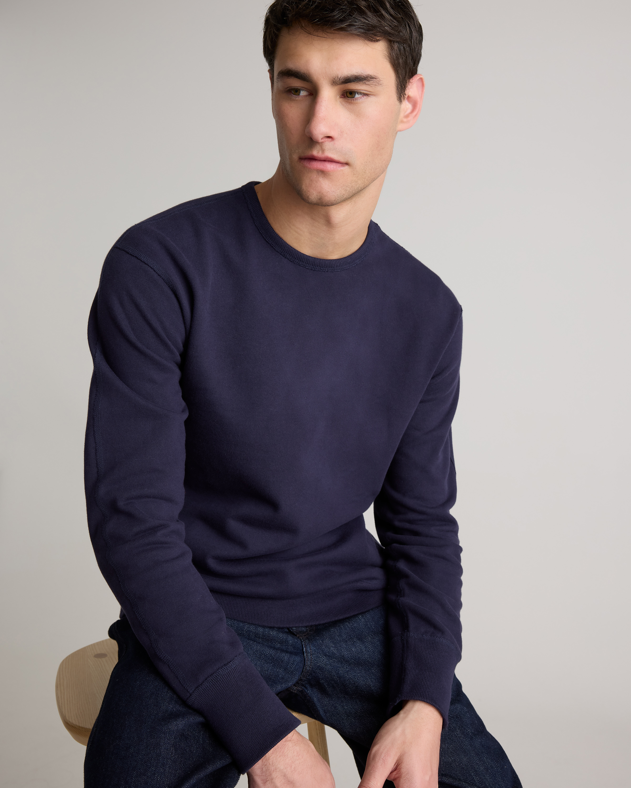 Organic Midweight French Terry Crewneck in Deep Navy