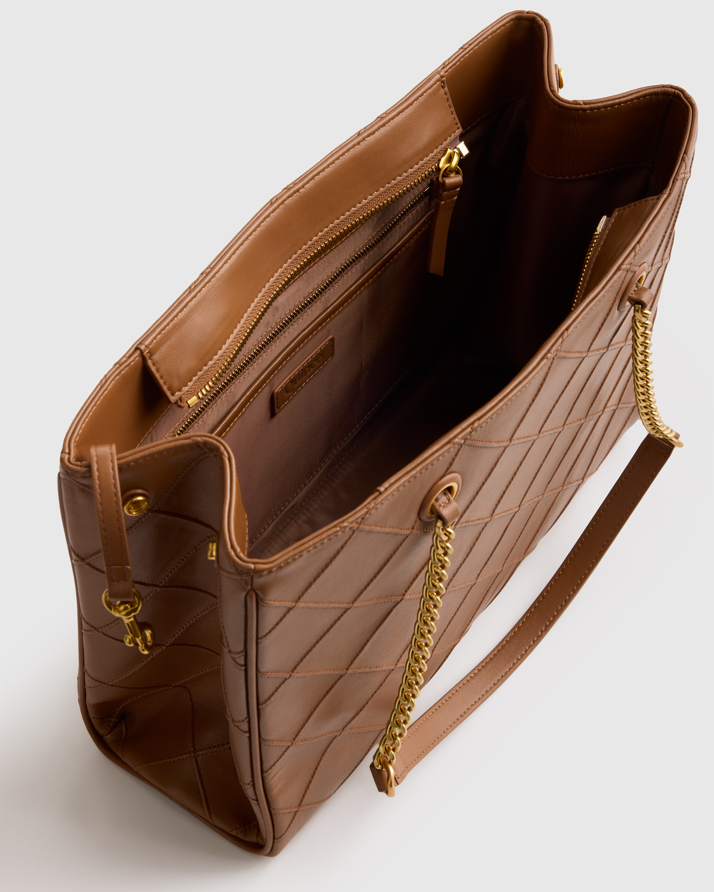 Italian Leather Diamond Stitch Tote - Thumbnail 3