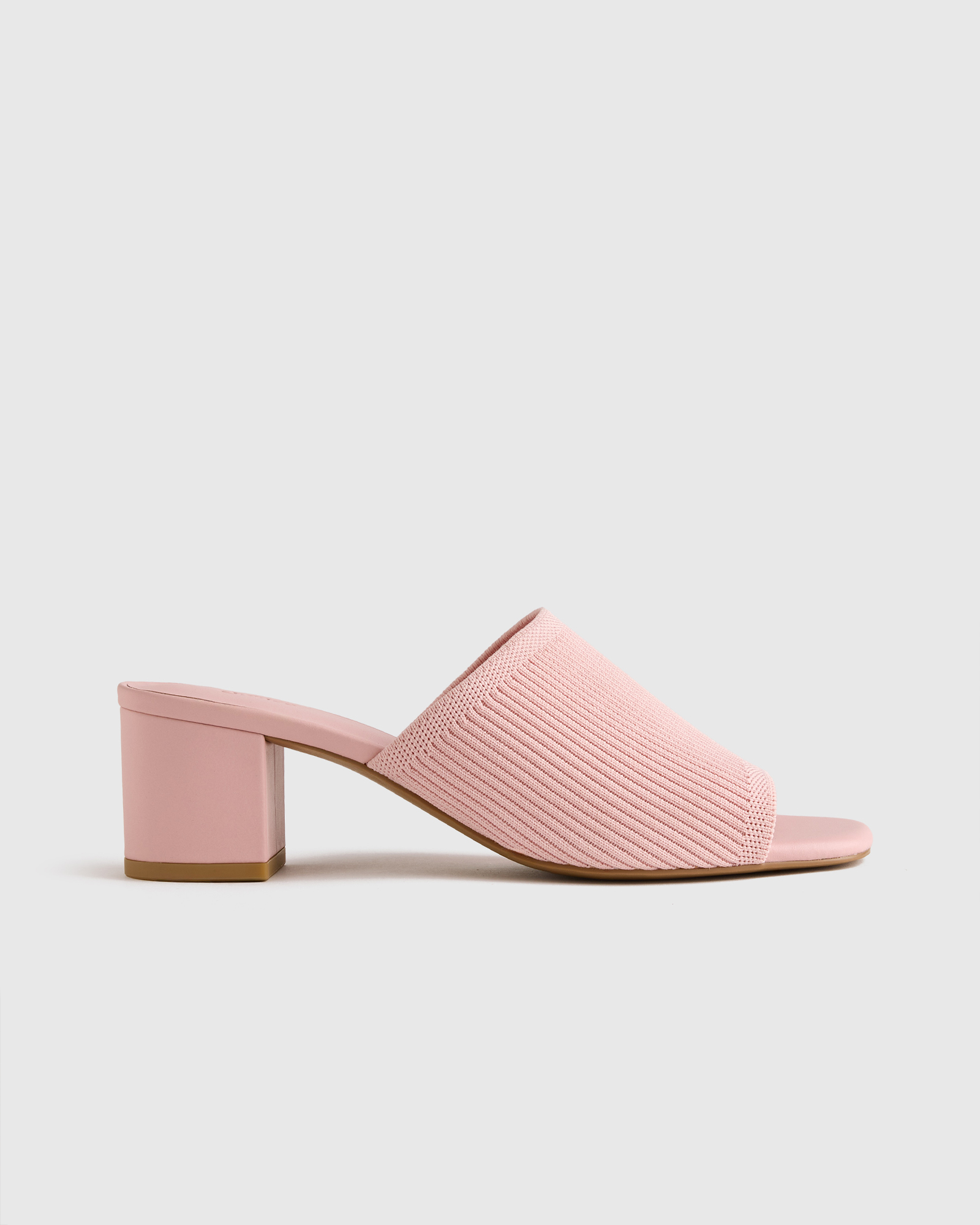 Shell Pink Italian Leather & Eco Knit Heeled Mule