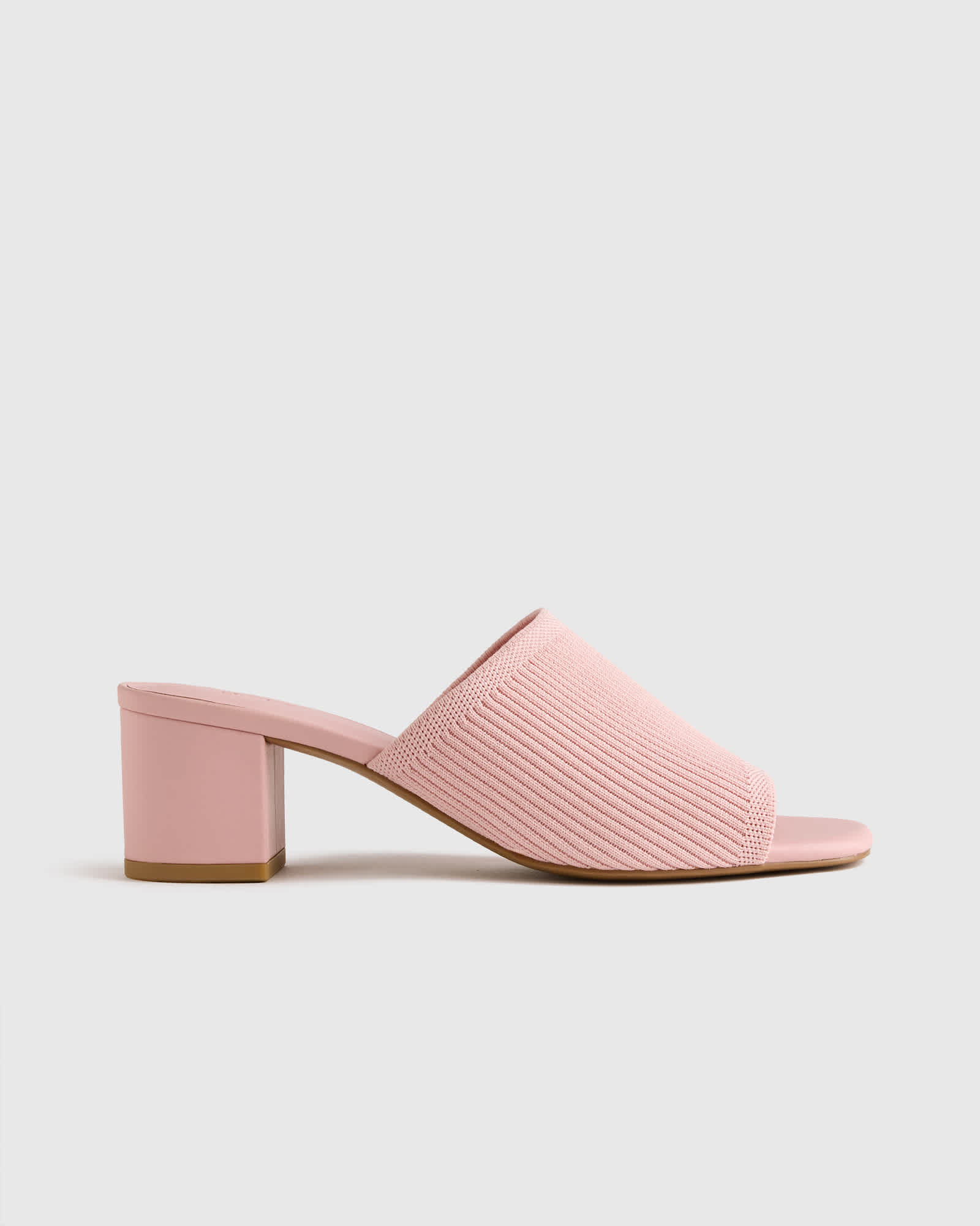 Shell Pink Mules à talon en cuir italien et en tricot écologique