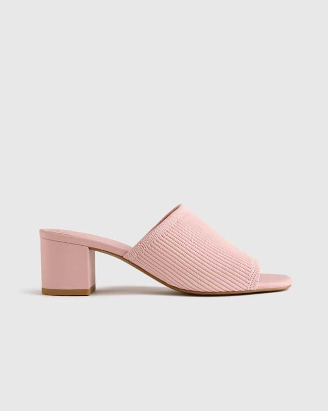 Shell Pink Italian Leather & Eco Knit Heeled Mule
