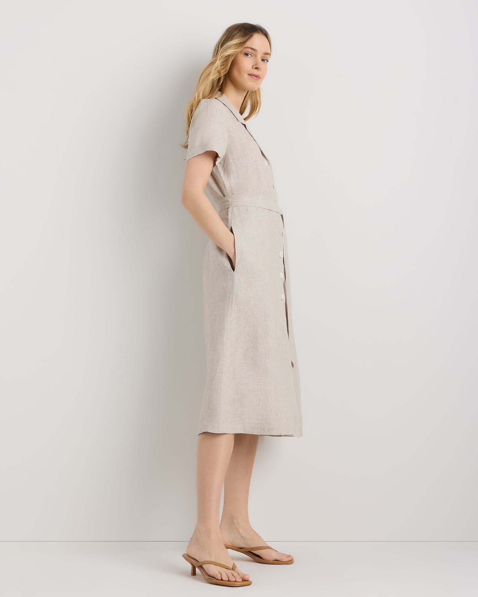 Women's 100% European Linen Button Front Dress in Flax, Size Medium by Quince