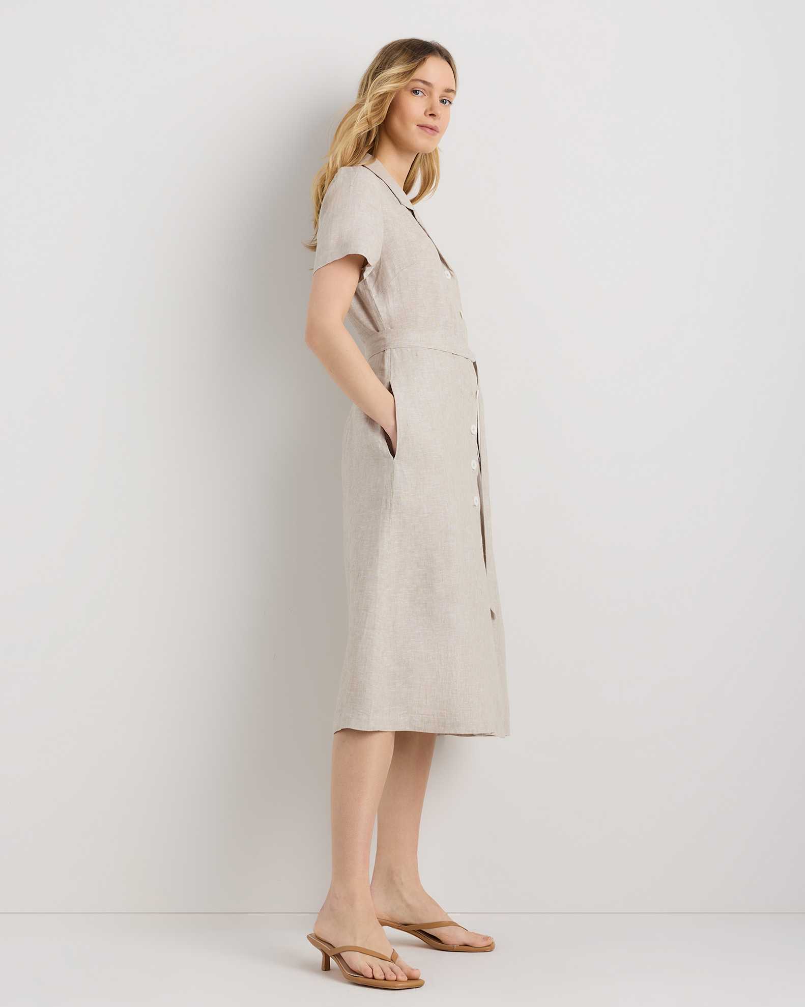 Women's 100% European Linen Button Front Dress in Flax, Size Medium by Quince Women's 100% European Linen Button Front Dress in Flax, Size Medium by Quince