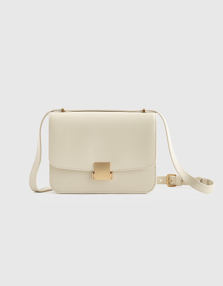 Cream Italian Leather Box Shoulder Bag