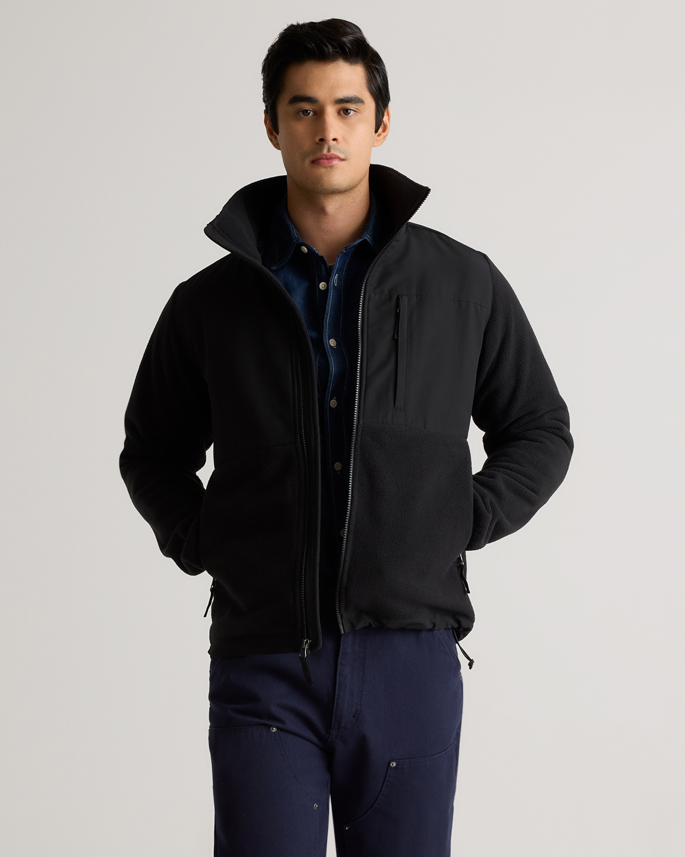 Quince Men's Polar Fleece Full-zip Jacket In Bold Black