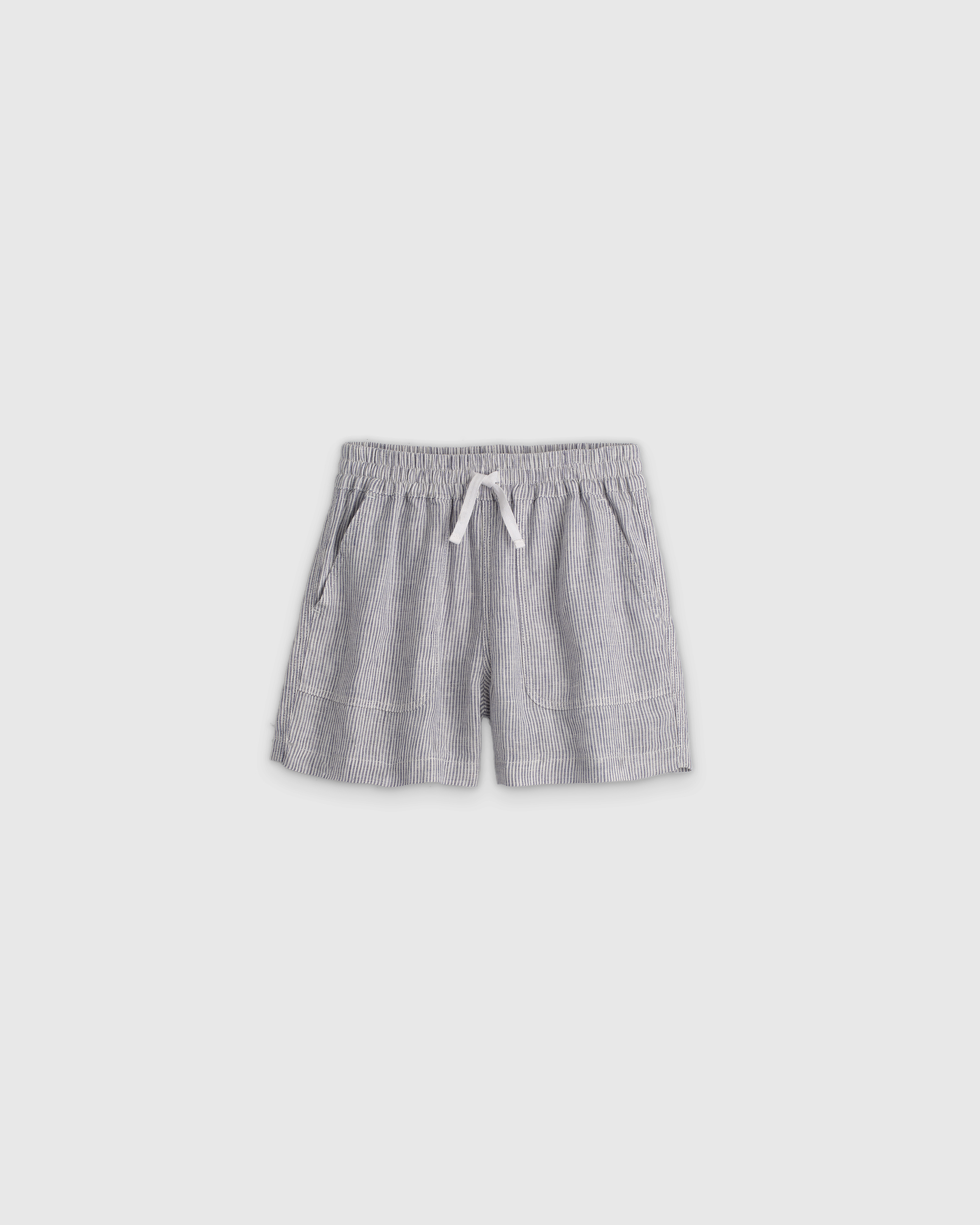 Blue Pinstripe 100% European Linen Drawstring Shorts