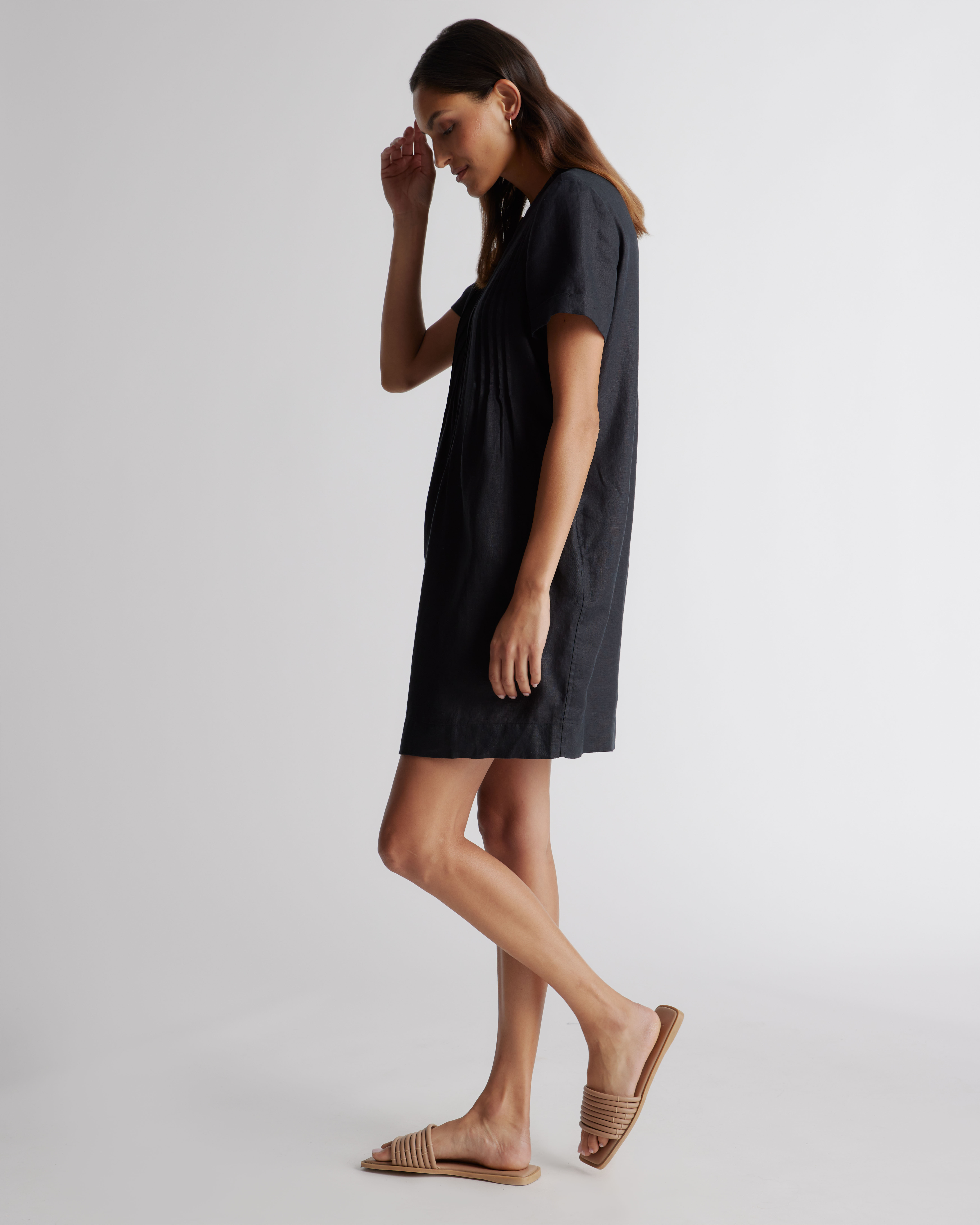 100% European Linen Short Sleeve Swing Dress