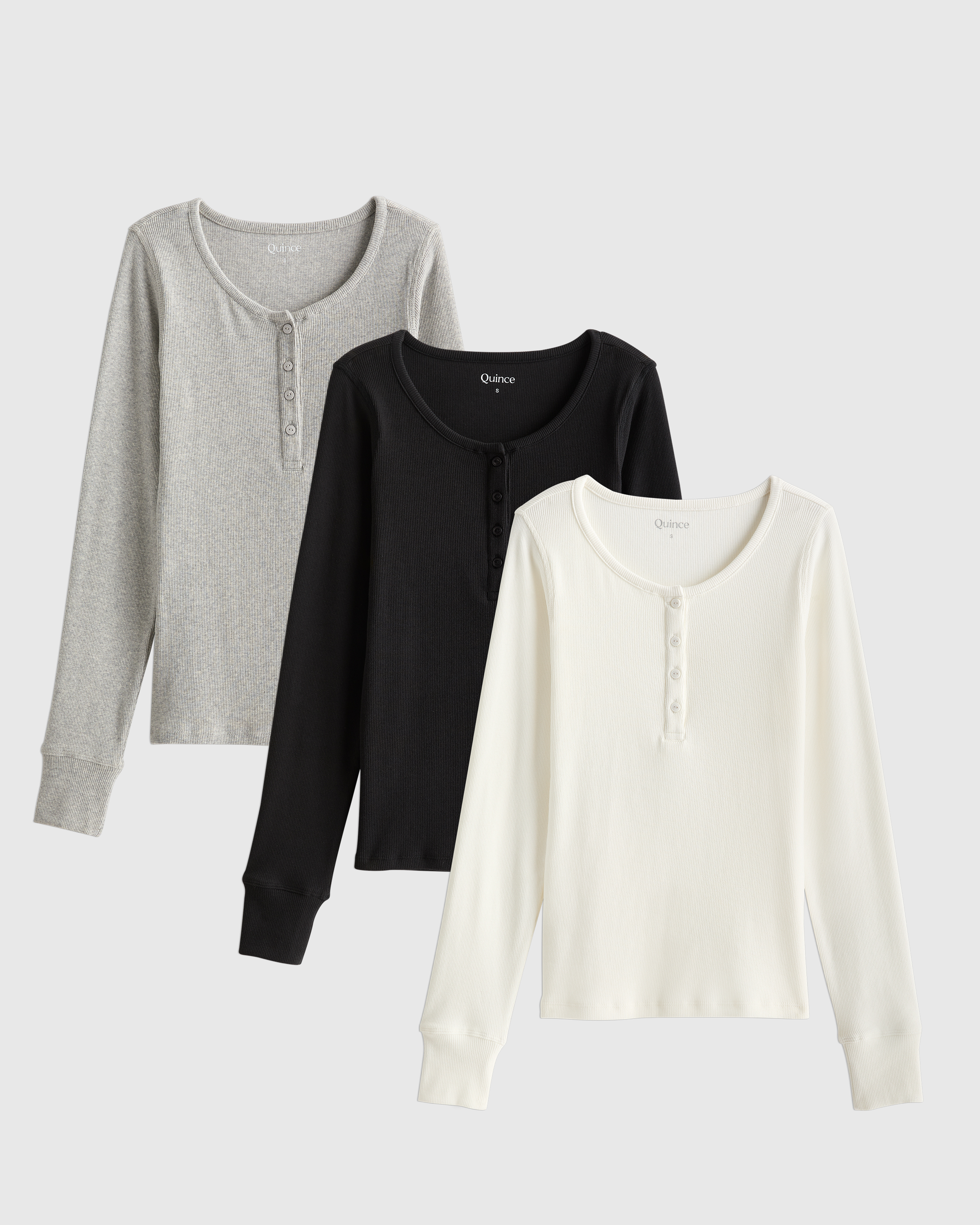 Heather Grey Organic Cotton Micro-Rib Long Sleeve Henley Tee 3 Pack Bundle