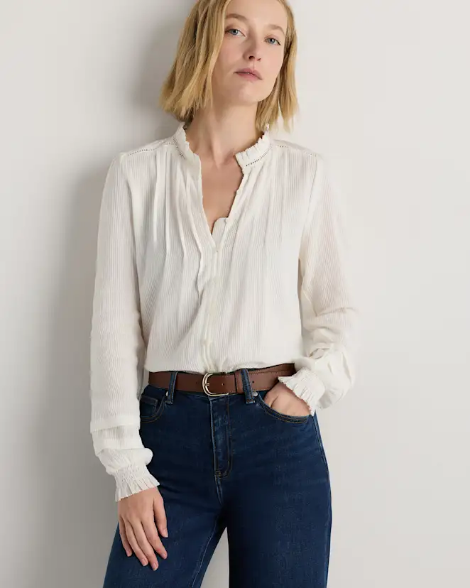 White Organic Textured Cotton Peasant Blouse