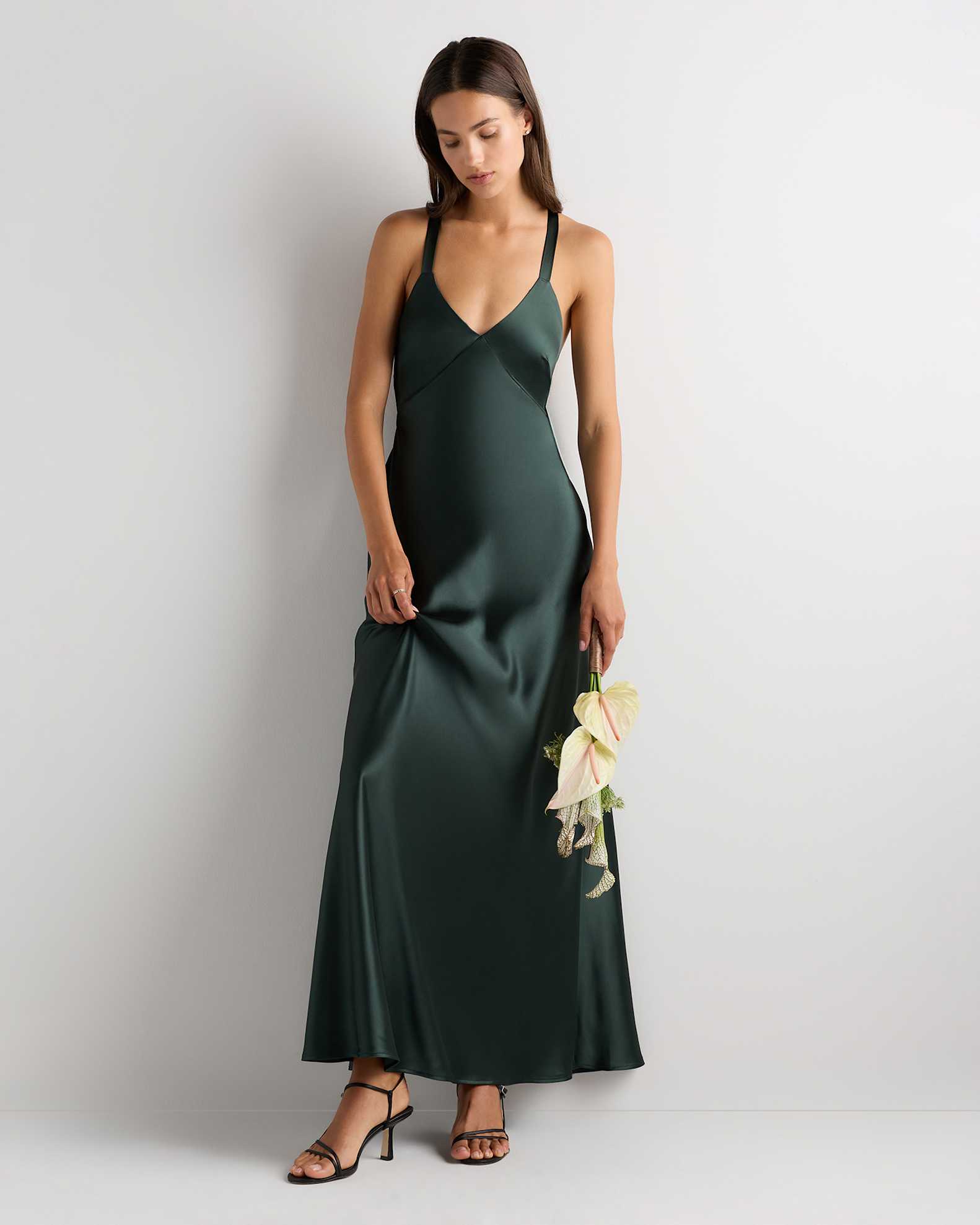 Bianca Stretch Satin Dress in Dusty Steel Blue Bianca Stretch Satin Dress in Dusty Steel Blue
