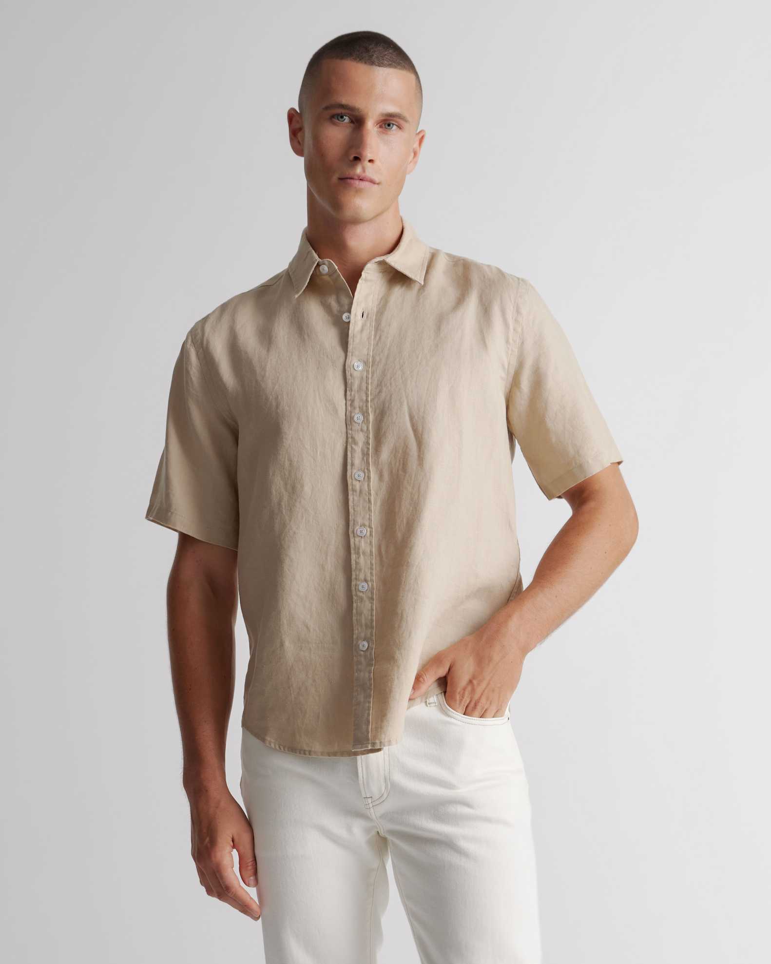 Men's 100% European Linen Short Sleeve Shirt in Driftwood Men's 100% European Linen Short Sleeve Shirt in Driftwood