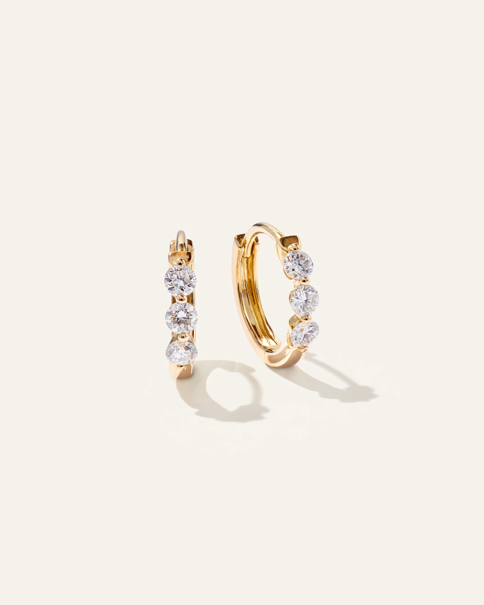 14K Gold Lab Grown Diamond Single Shared Prong Huggie