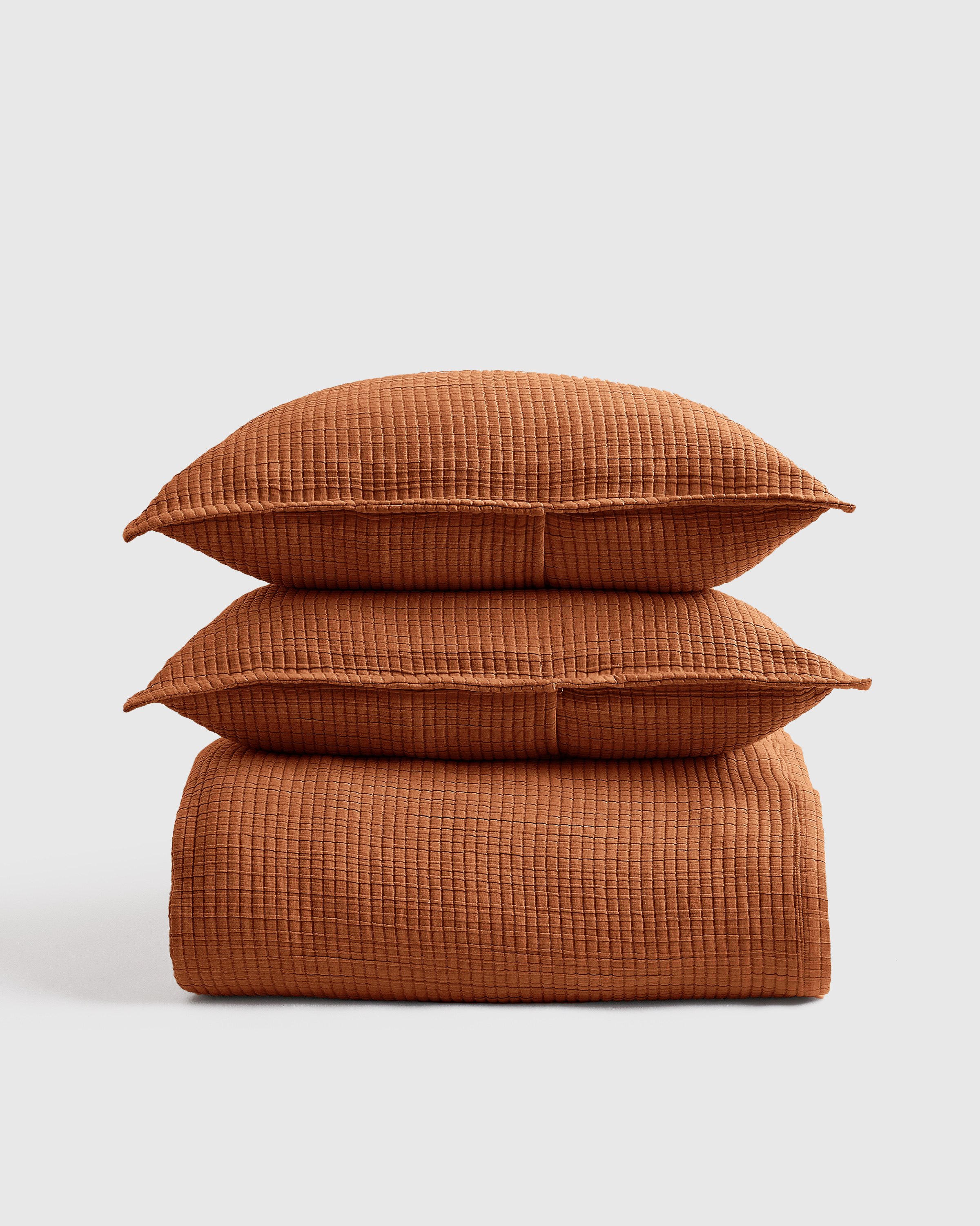 Terracotta Organic Ribbed Cotton Coverlet Set