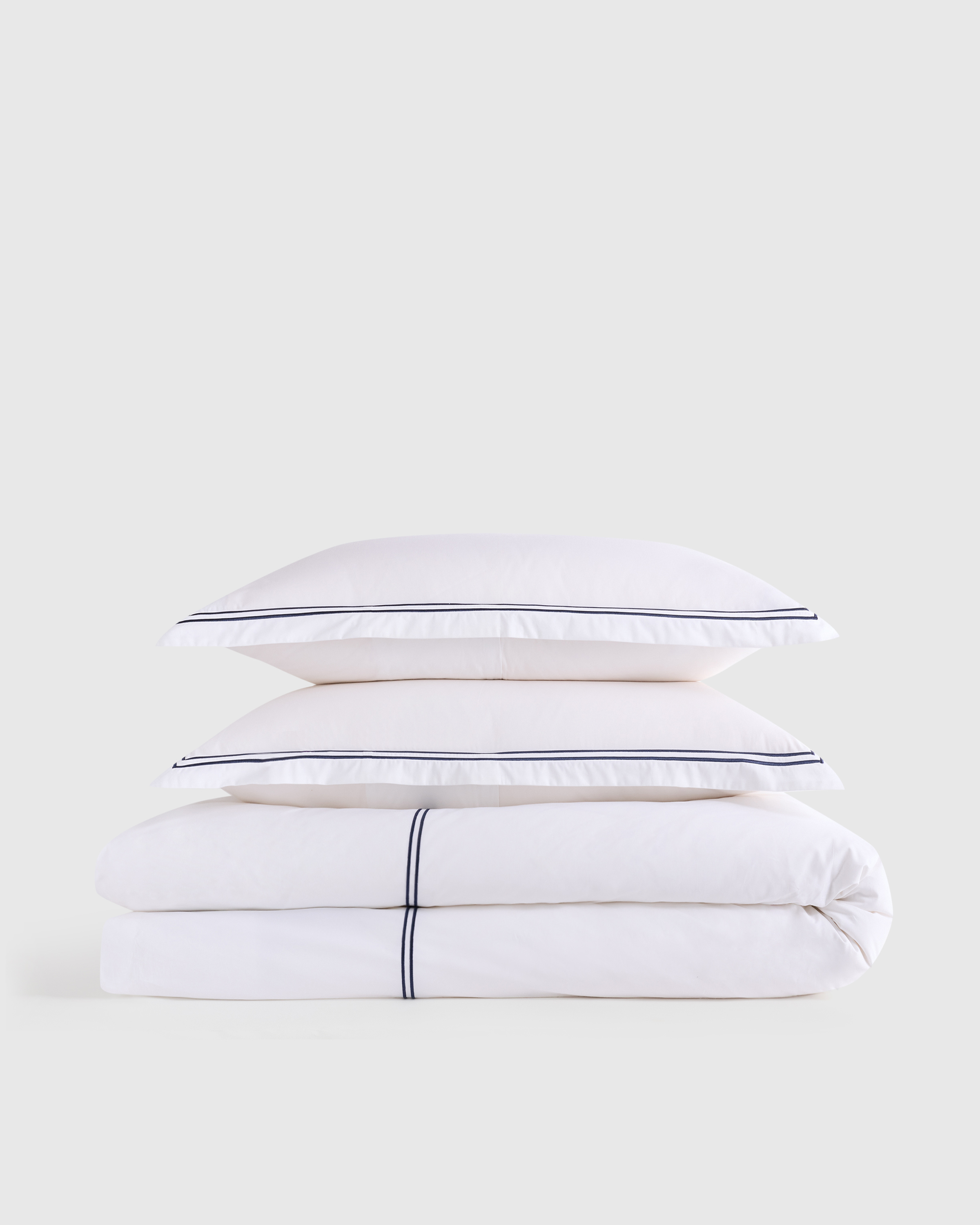 White/Navy Classic Organic Percale Embellished Duvet Cover Set