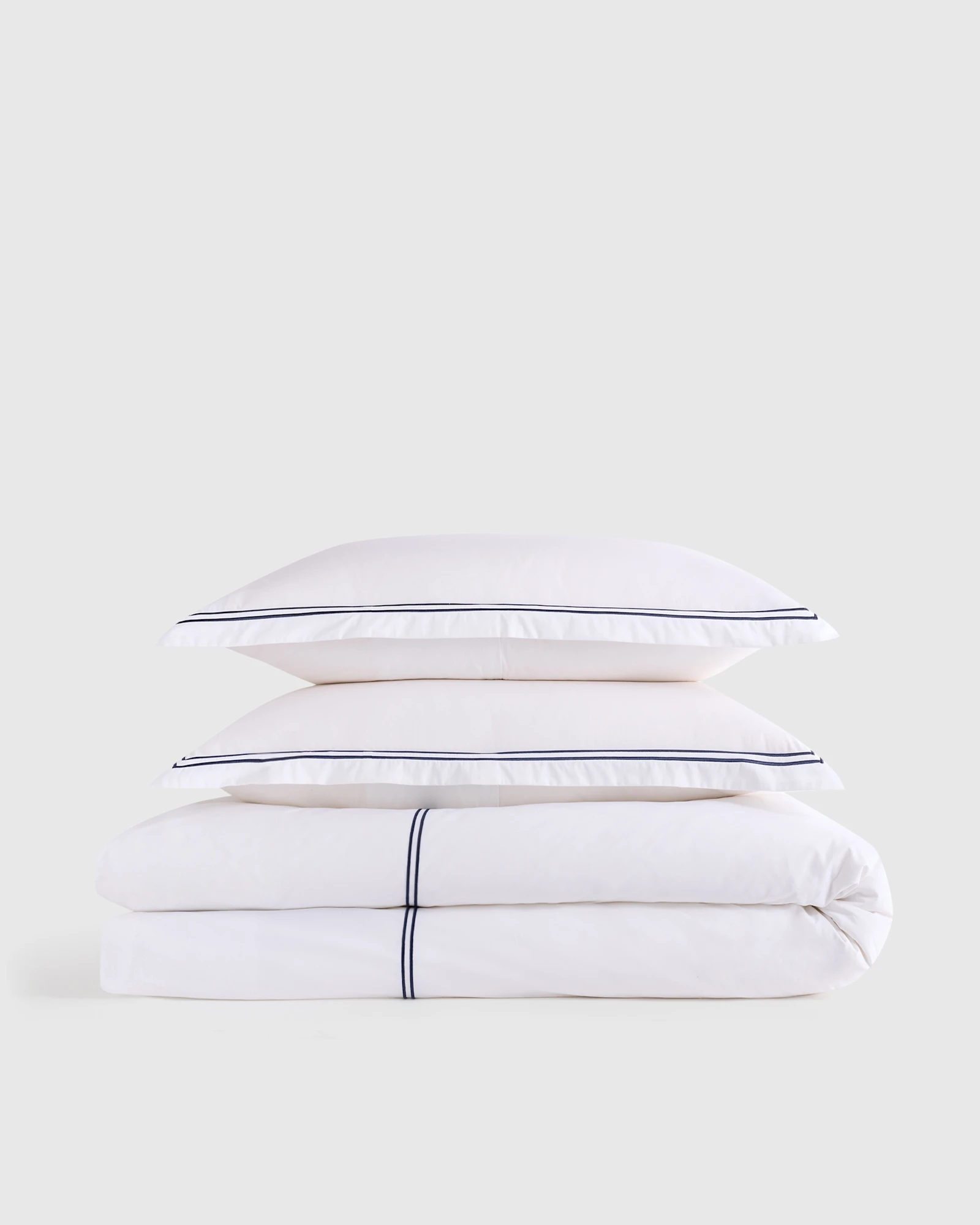 Organic Crisp Percale Embellished Duvet Cover Set - White/Dusty Olive