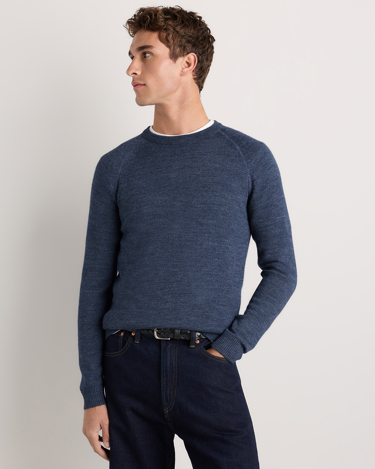 Heather Navy Alpaca-Wool Crewneck Sweater