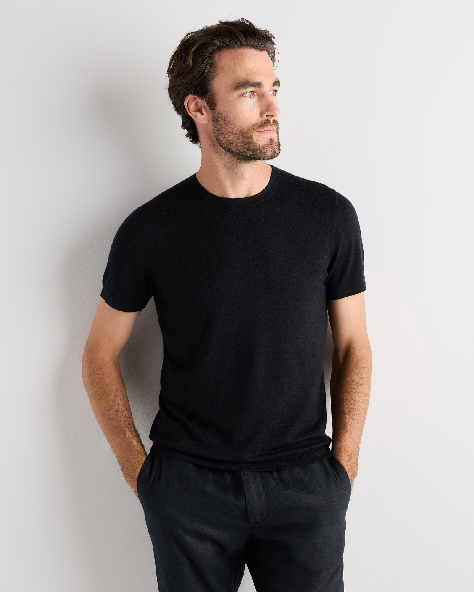 Black 100% Superfine Mongolian Cashmere Tee
