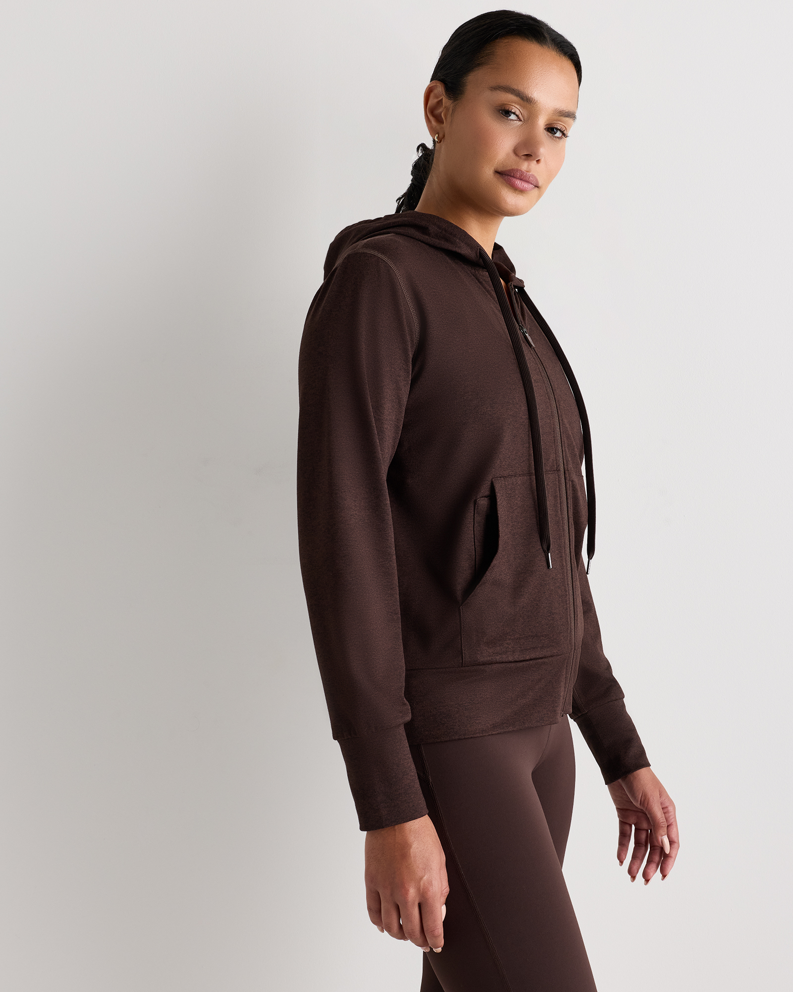Flowknit Full Zip Hoodie in Heather Coffee Bean Brown