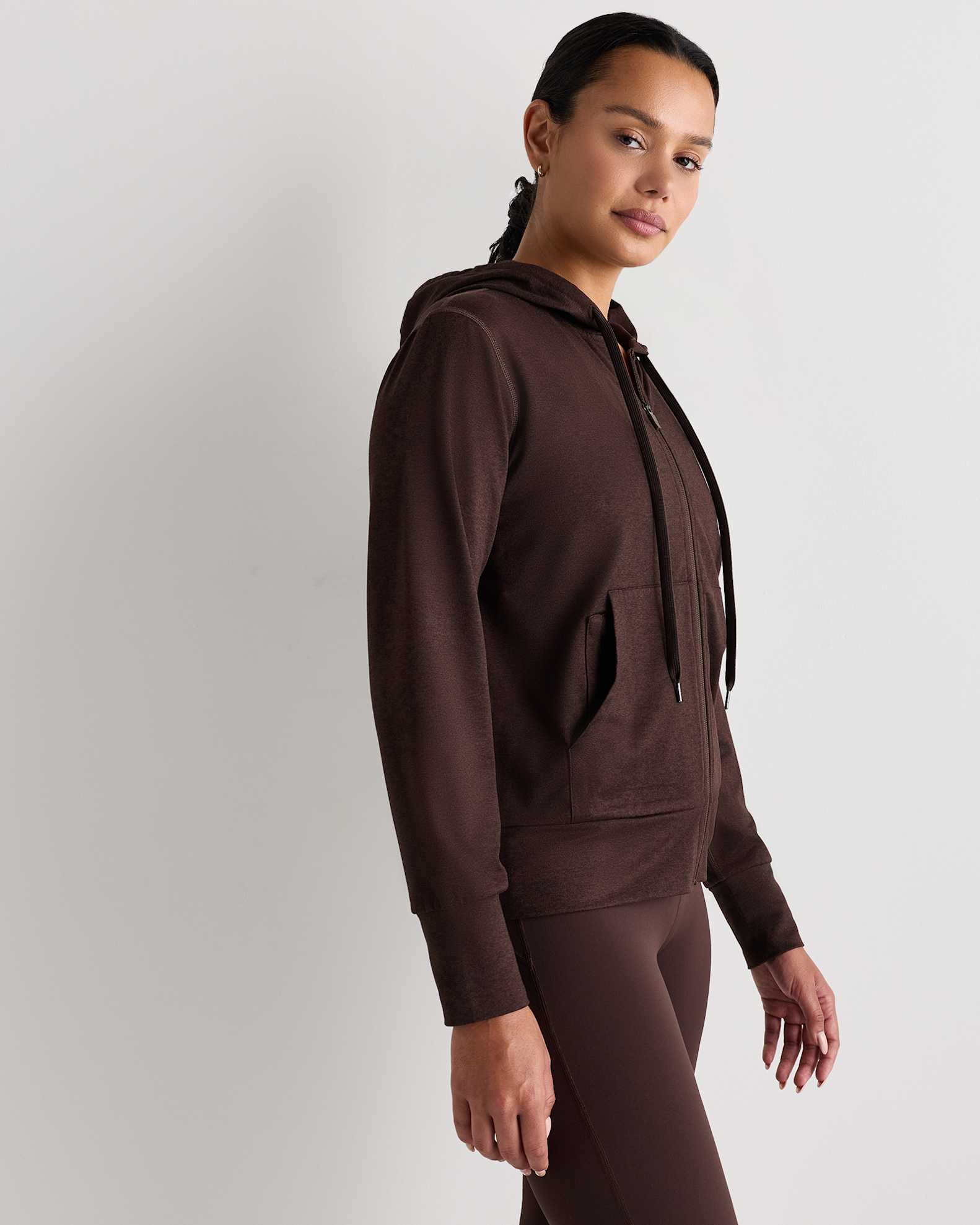 Flowknit Full Zip Hoodie in Heather Coffee Bean Brown