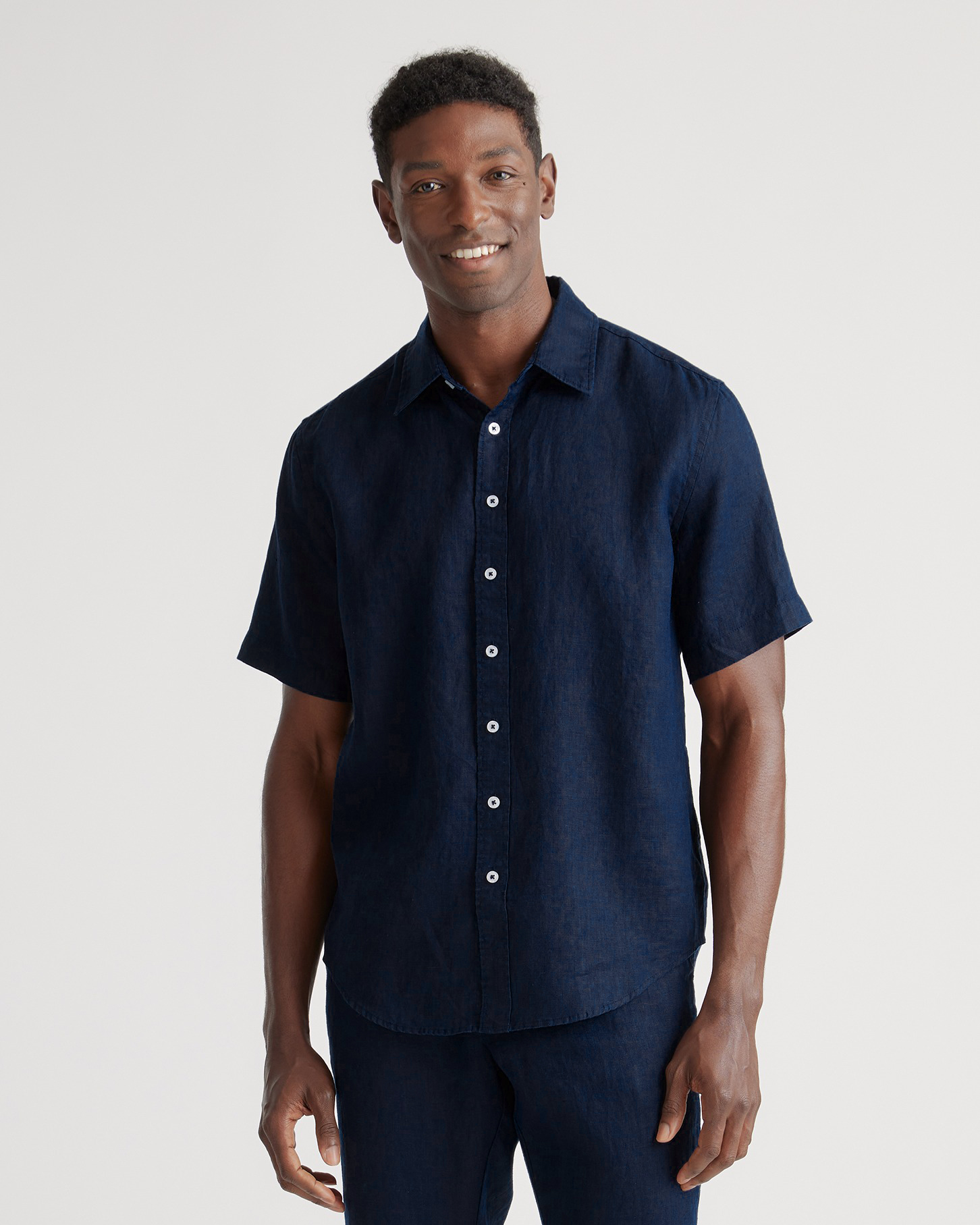 Deep Navy 100% European Linen Relaxed Short Sleeve Shirt