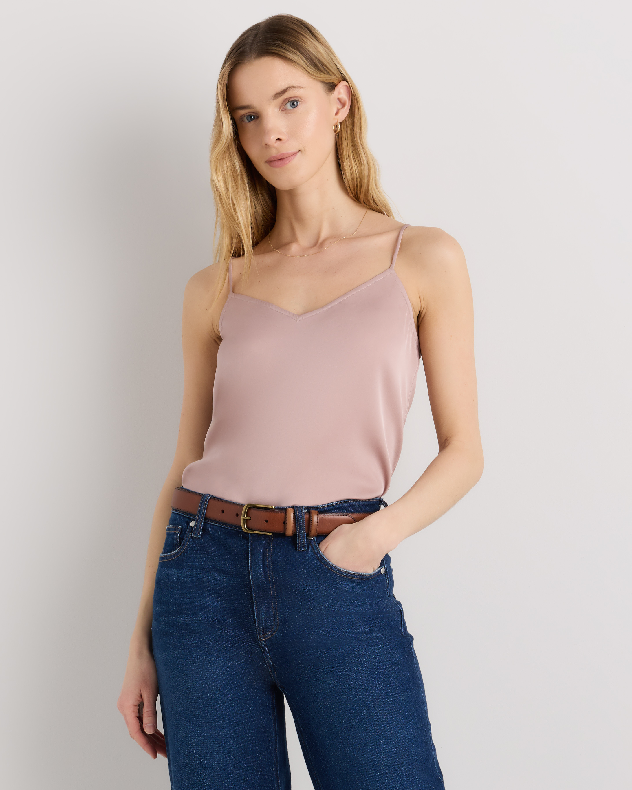 Vintage Pink Washable Stretch Silk V-Neck Cami