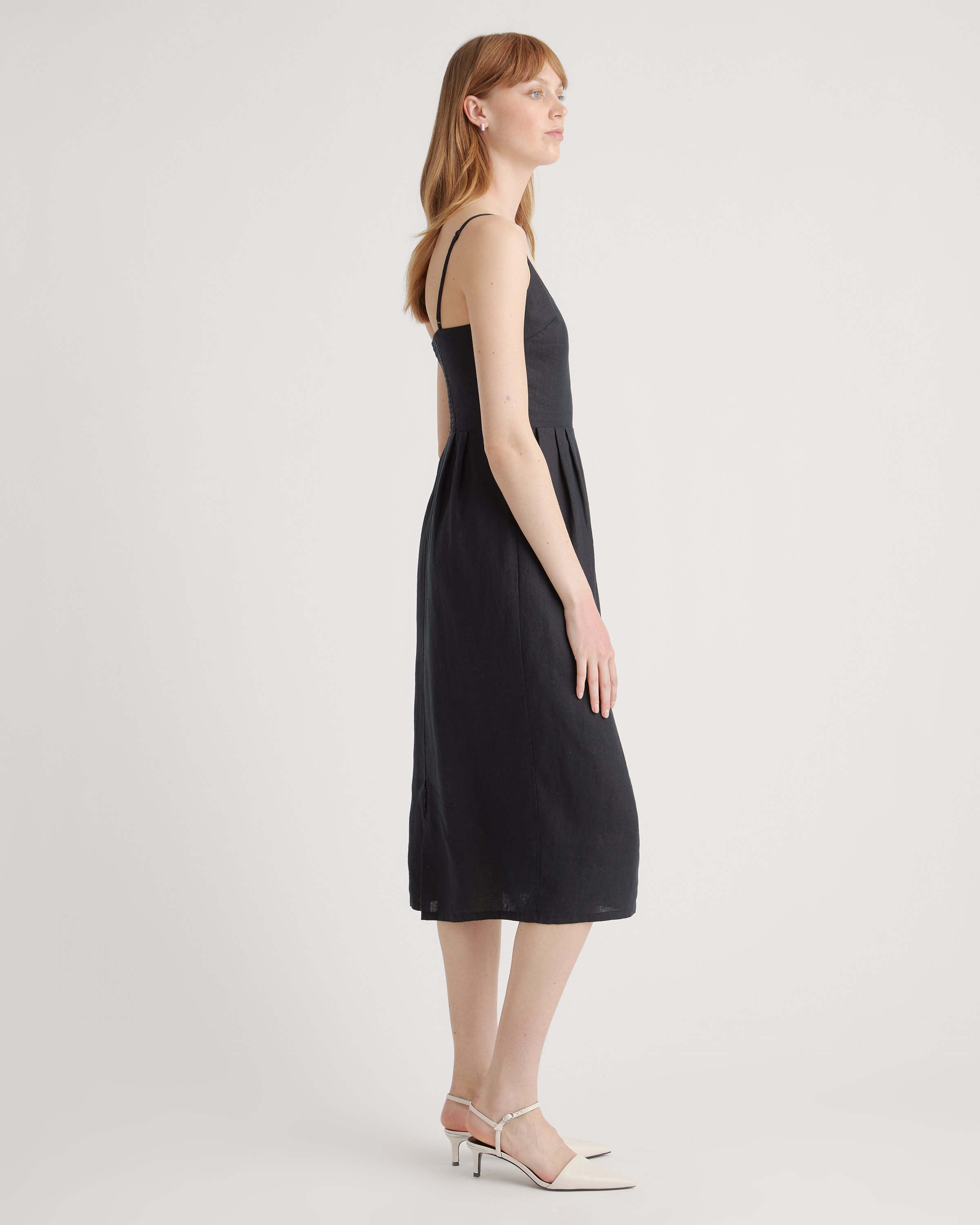 Quince Women's European Linen Scoop Neck Midi Dress, Size Large, Black - Breathable, Lightweight & Versatile