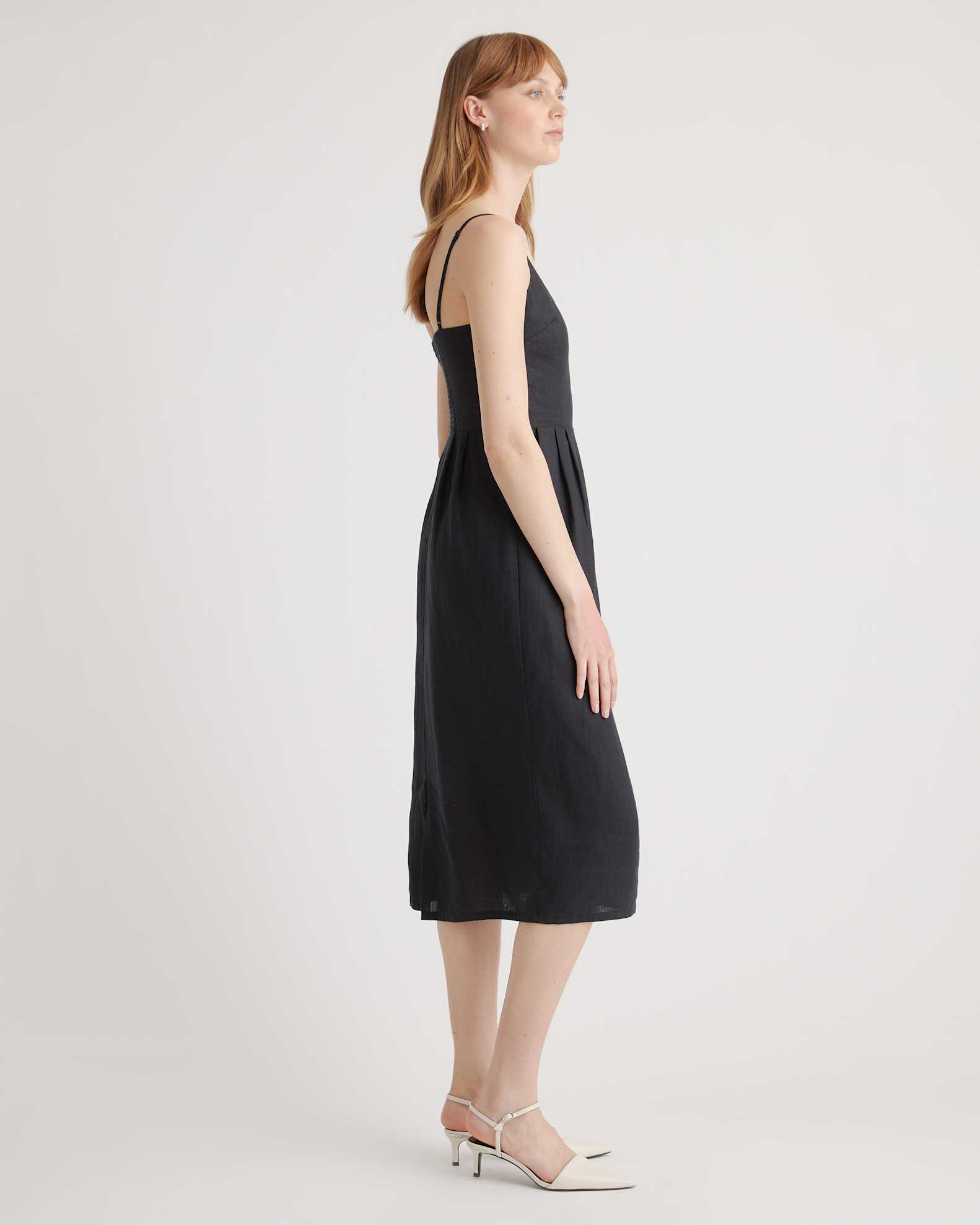 Quince Women's European Linen Scoop Neck Midi Dress, Size Large, Black - Breathable, Lightweight & Versatile Quince Women's European Linen Scoop Neck Midi Dress, Size Large, Black - Breathable, Lightweight & Versatile