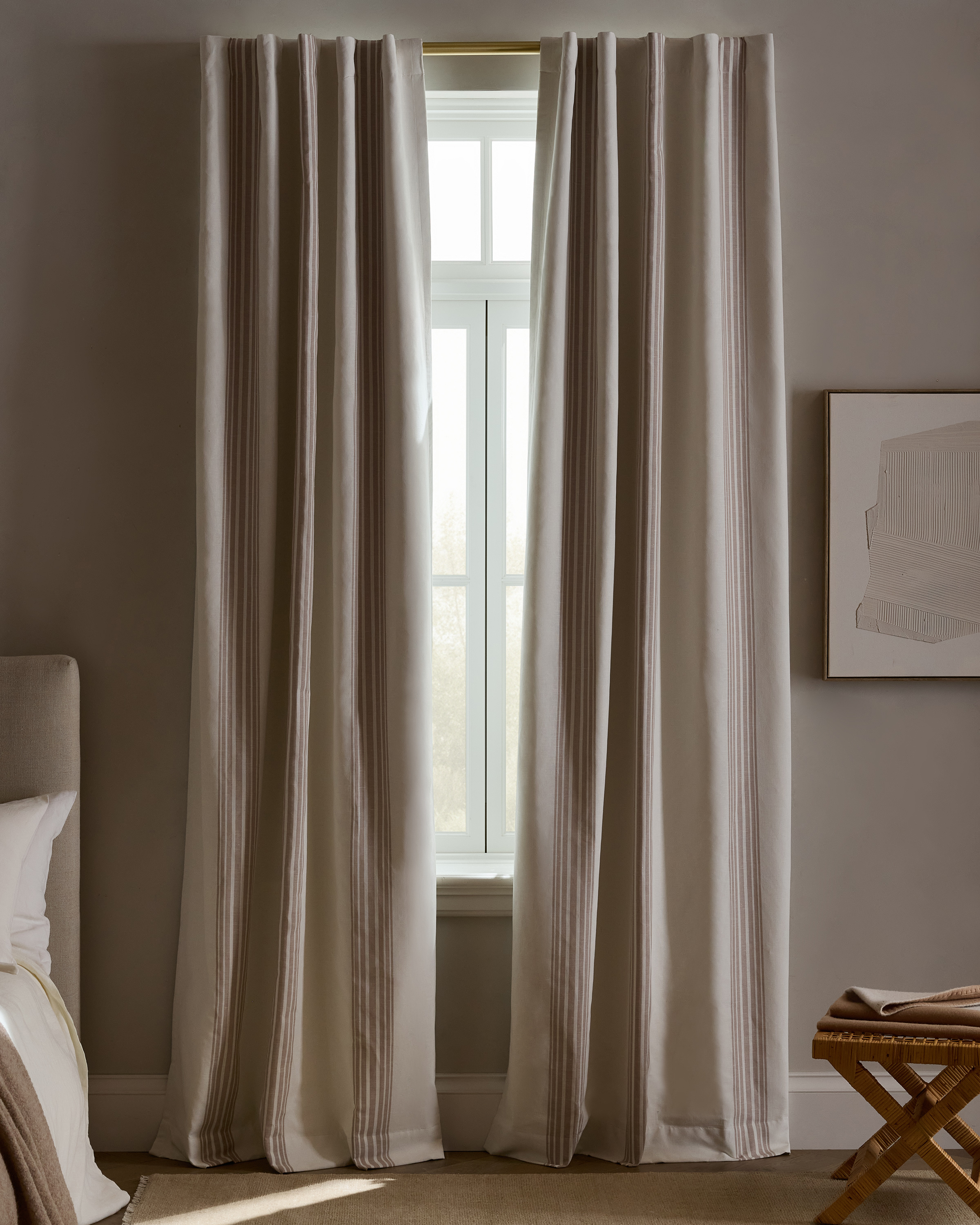 Ivory/Natural Coastal Stripe Linen Cotton True Blackout Curtian