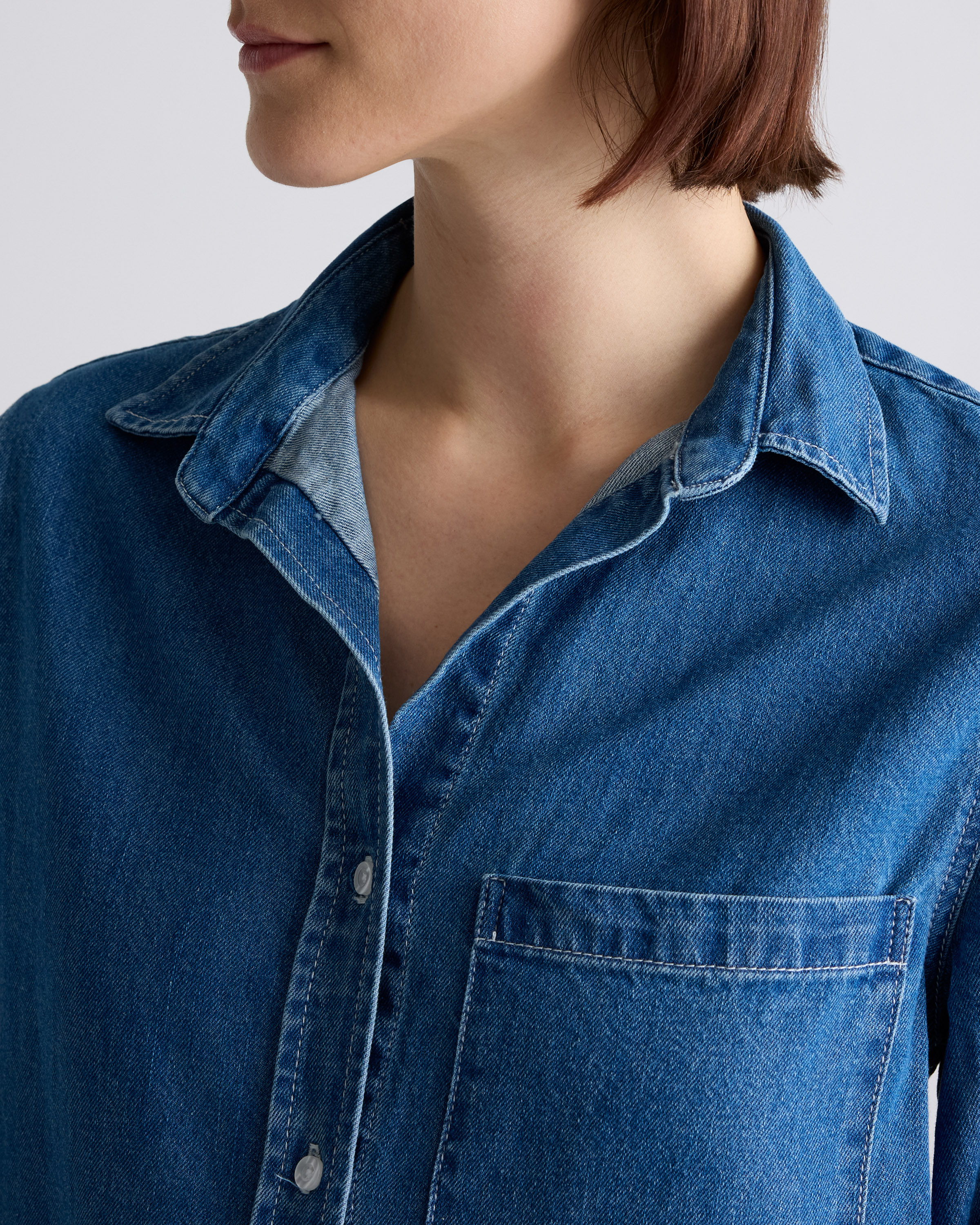 Distressed Denim Maxi Shirt Dress