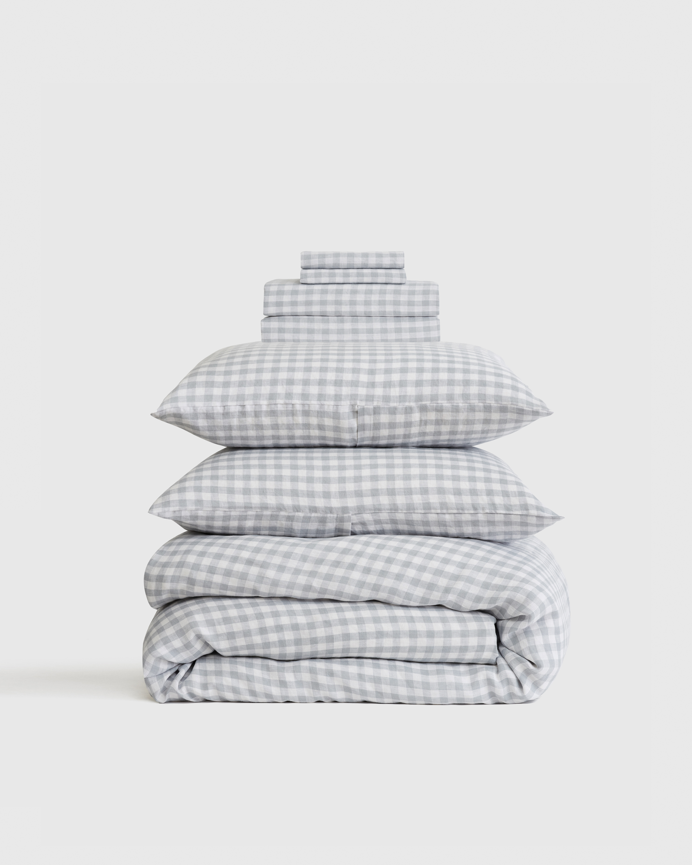 european linen deluxe bedding bundle, king, blue fog gingham