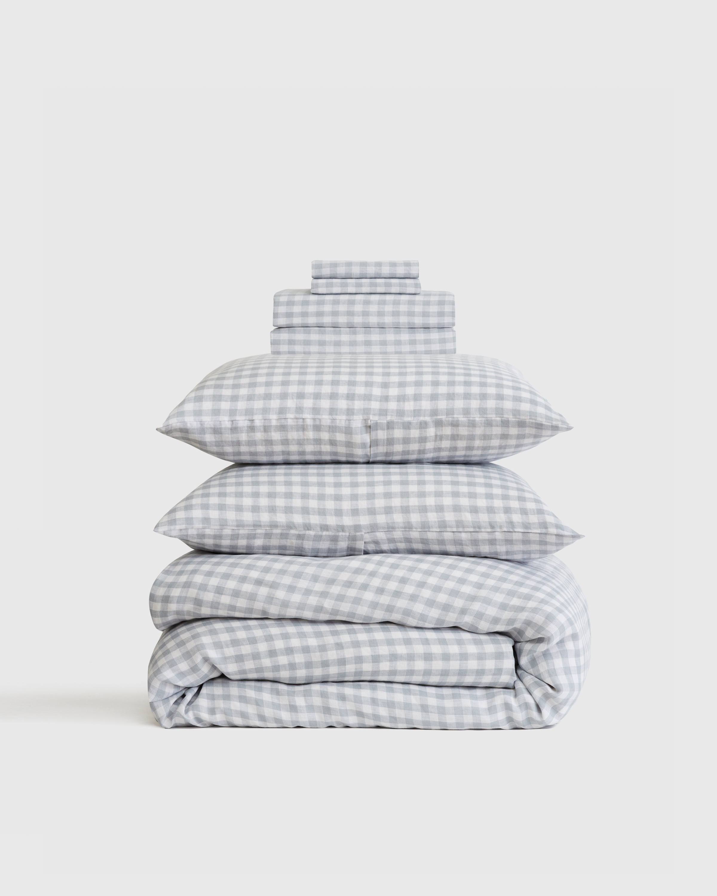 European Linen Deluxe Bedding Bundle, King, Blue Fog Gingham