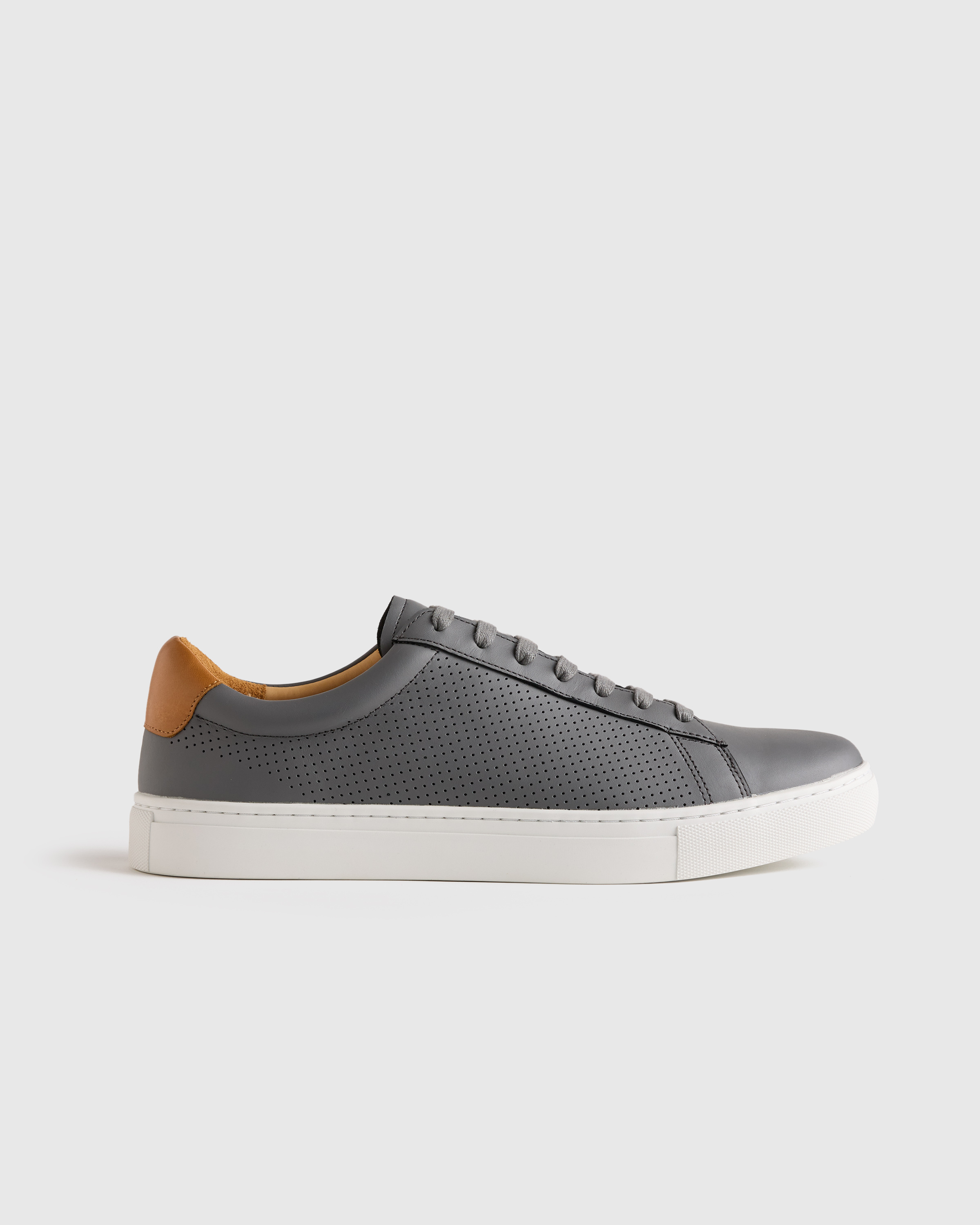 Grey Perforated Italian Leather Everyday Sneaker