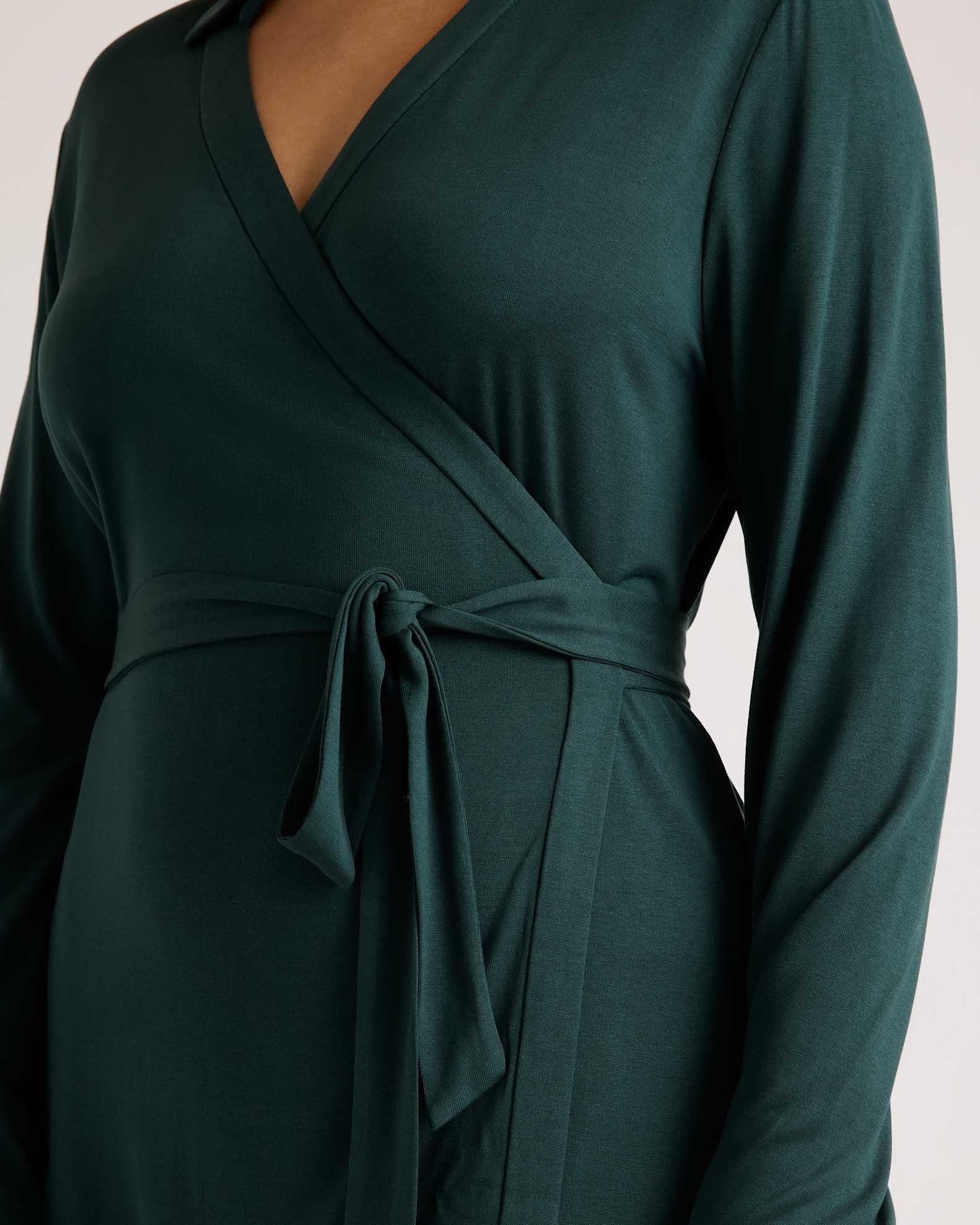 100% Silk Jersey Midi Wrap Dress in Evergreen 100% Silk Jersey Midi Wrap Dress in Evergreen