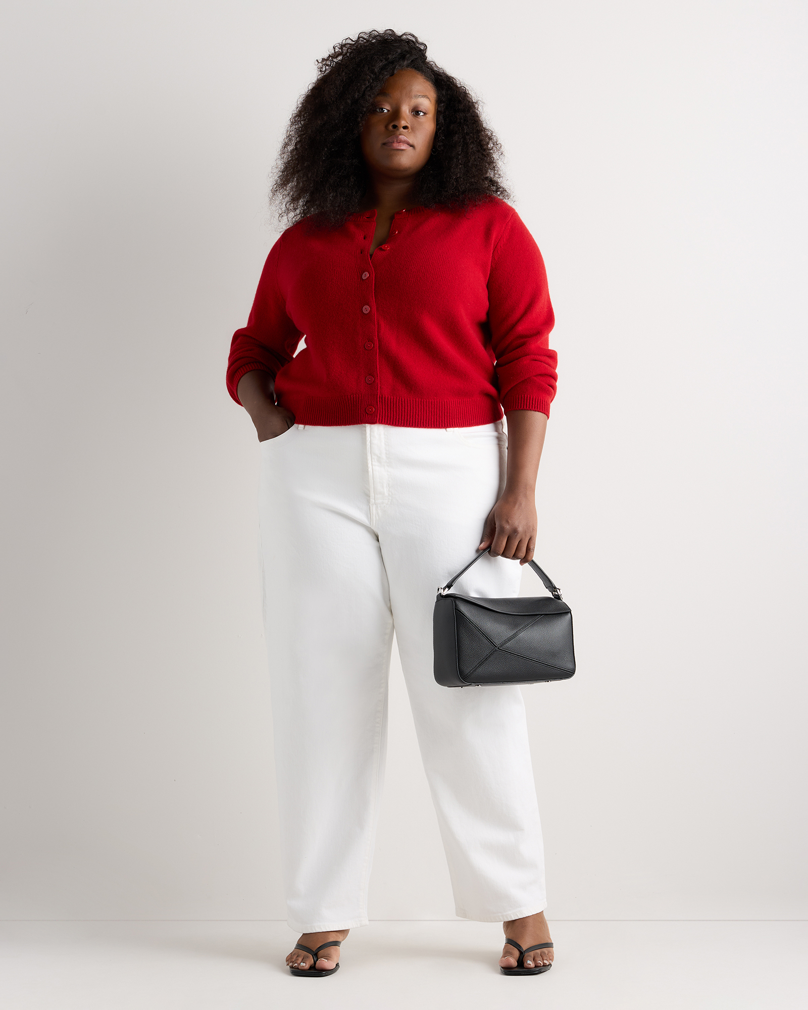 Mongolian Cashmere Cropped Crew Cardigan - Plus Size in Varsity Red