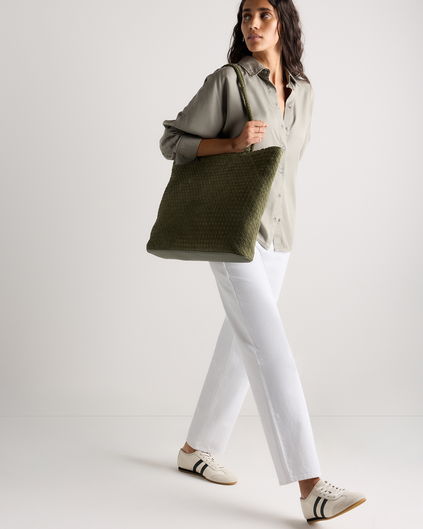 Siena Suede Handwoven Tote in Olive